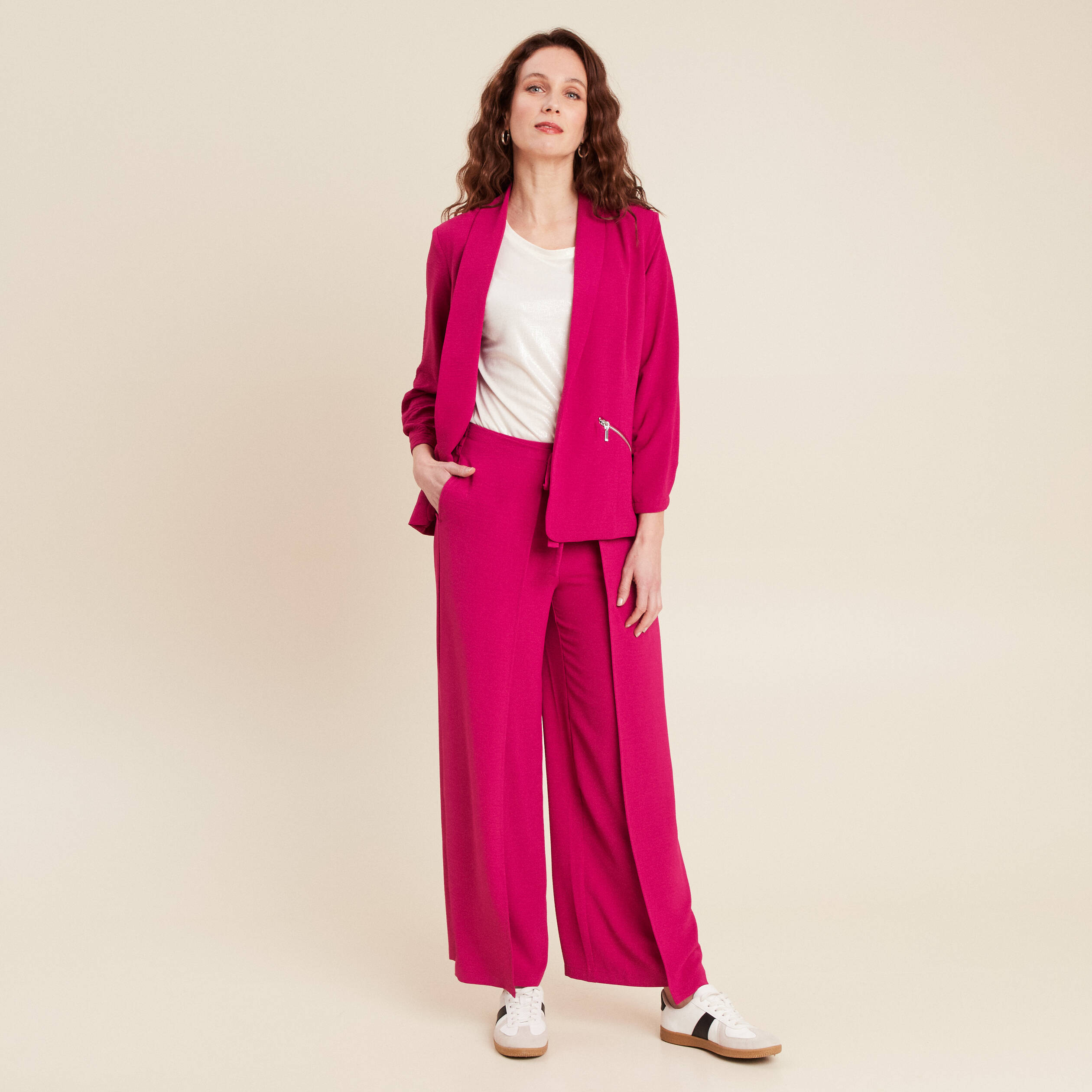 Pantalon coupe large portefeuille rose fushia femme