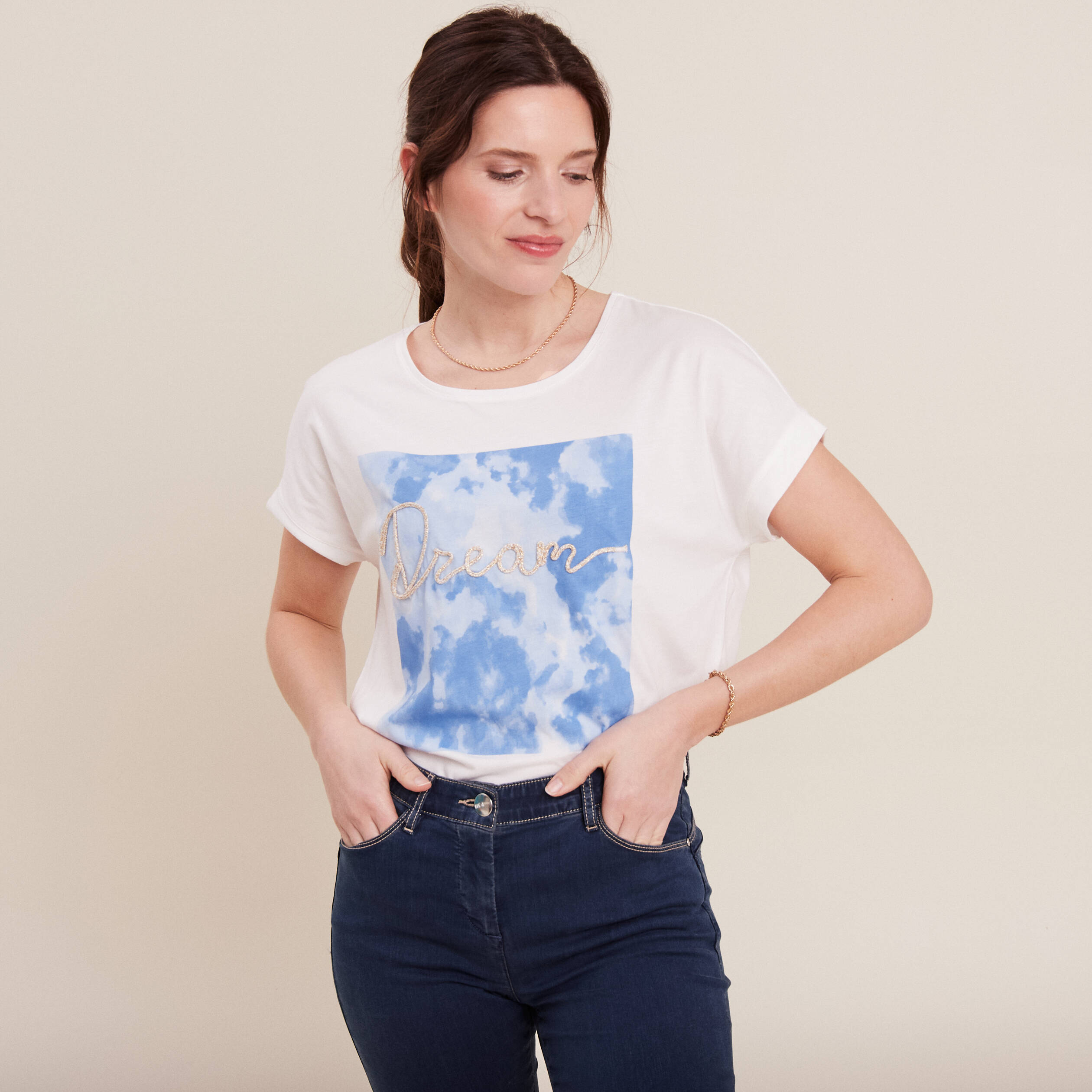 t shirt manches courtes ecru femme T-shirt manches courtes ecru femme