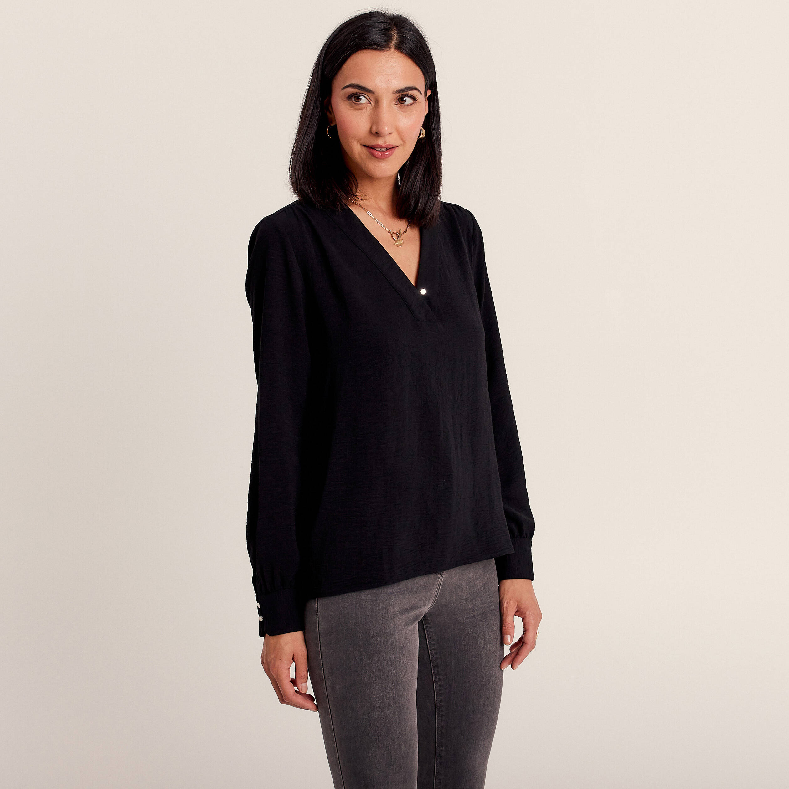 Blouse manches longues noir femme