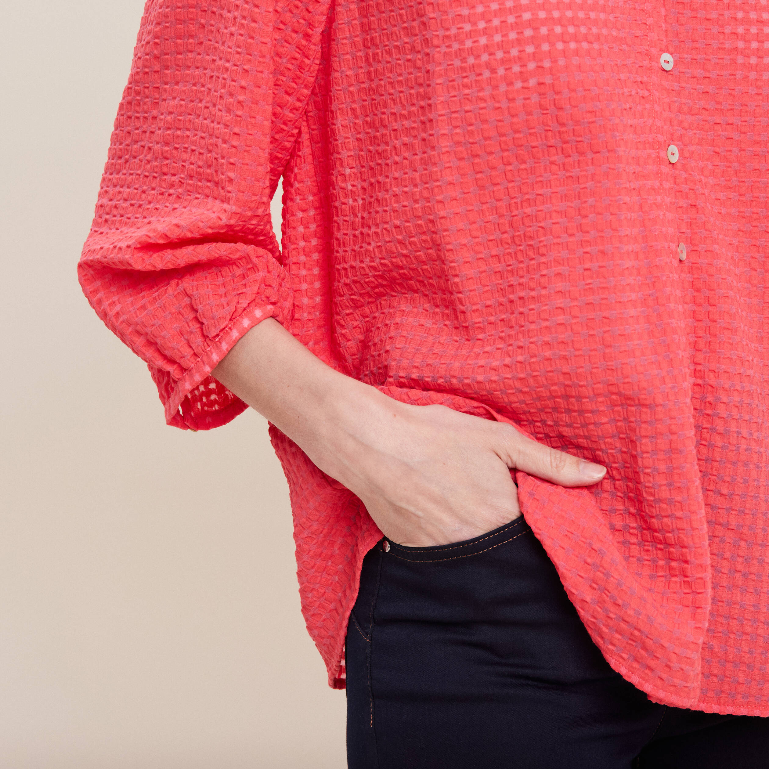 blouse manches 34 rose cerise femme Blouse manches 3/4 rose cerise femme