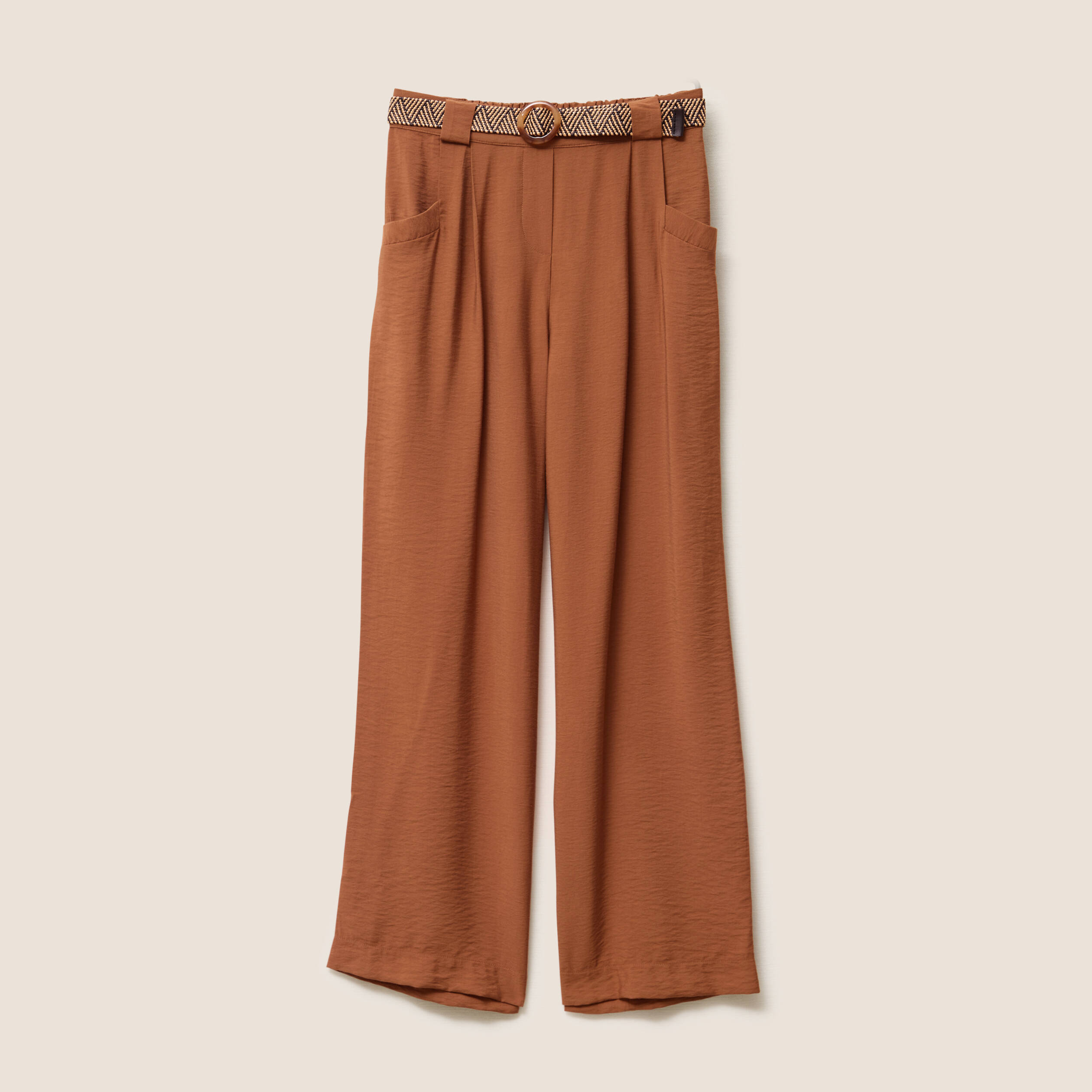 pantalon large avec ceinture amovible marron femme Pantalon large avec ceinture amovible marron femme
