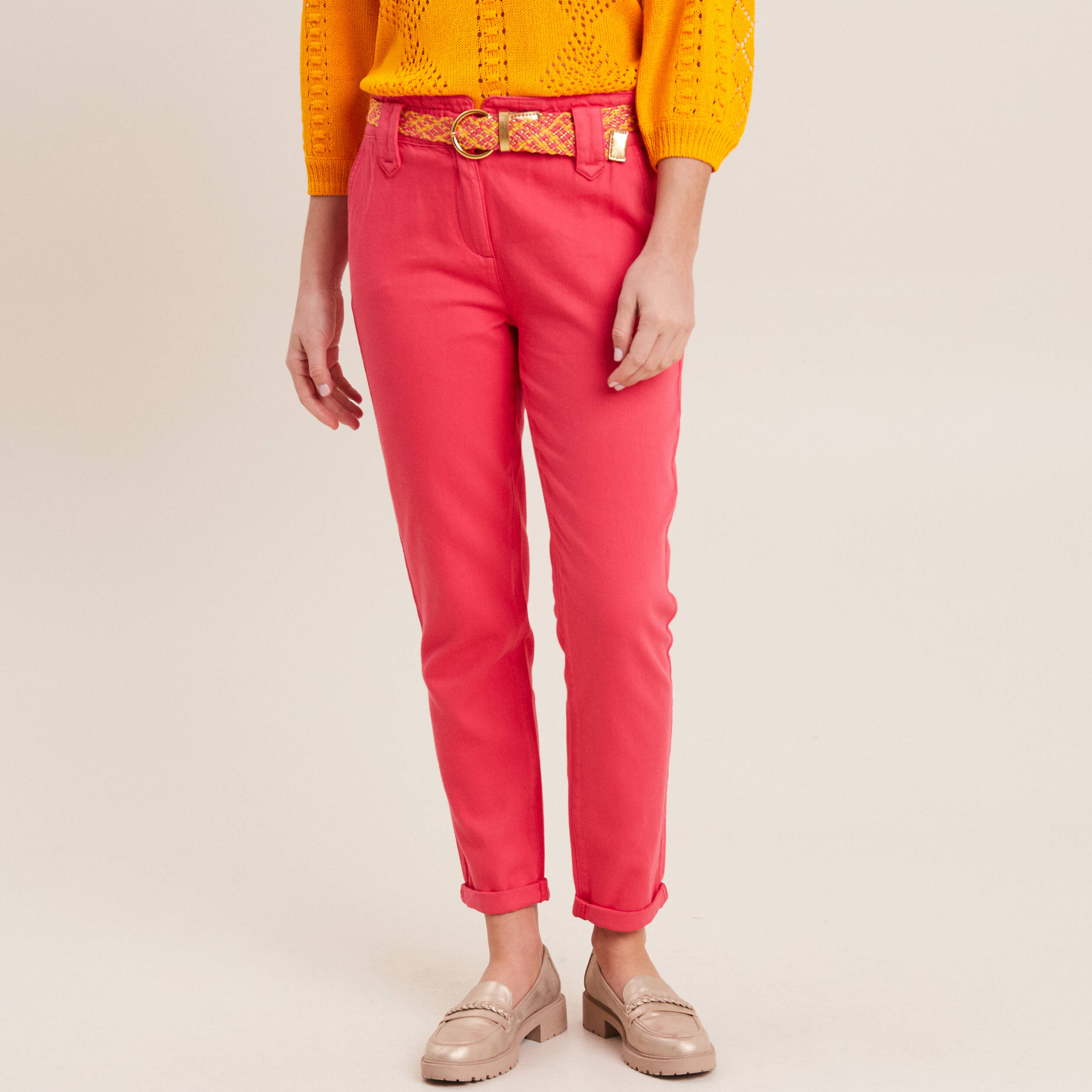 Acheter pantalon carotte en cuir rouge femmes: choisir pantalons