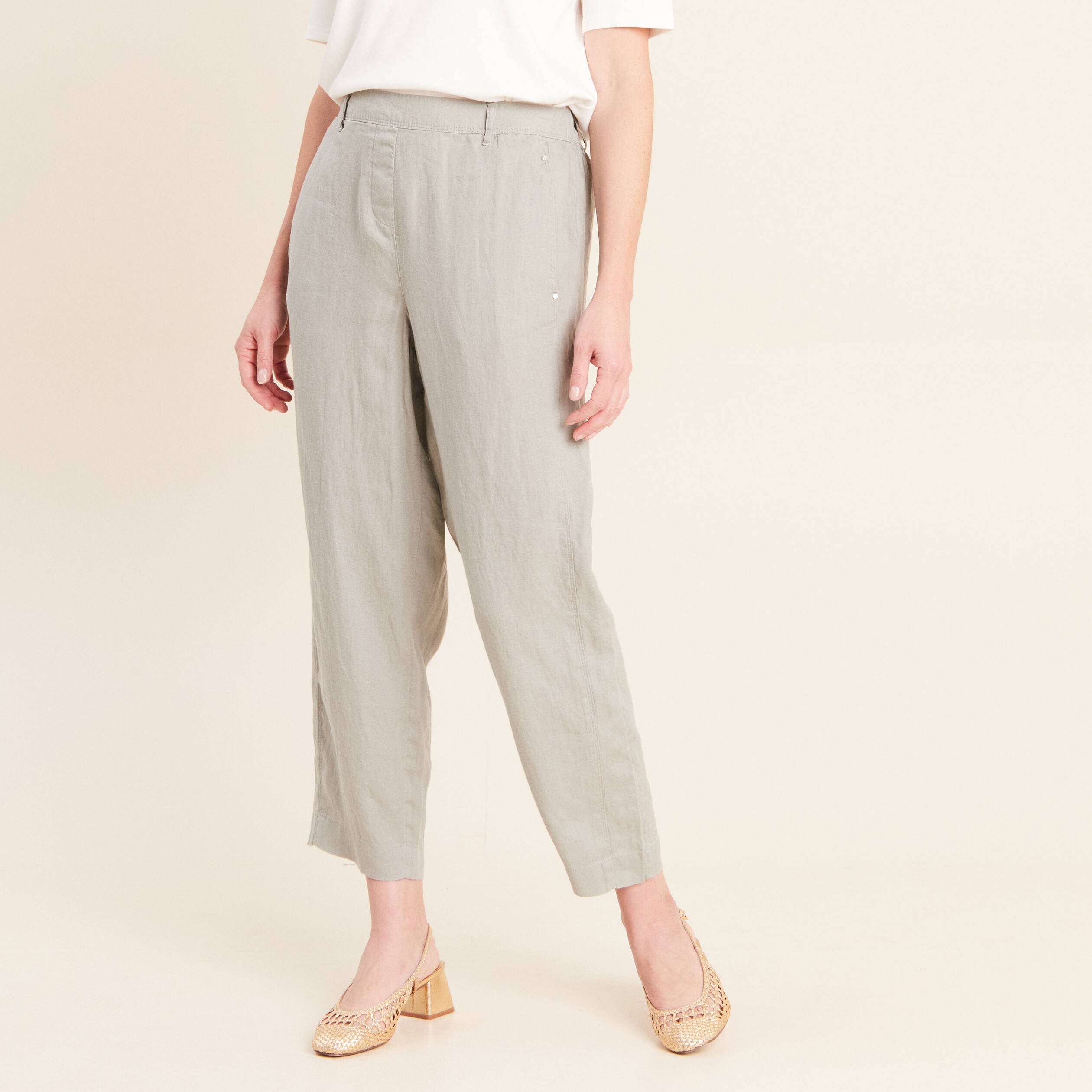 Pantalon large 7/8&egrave;me taille haute vert clair femme