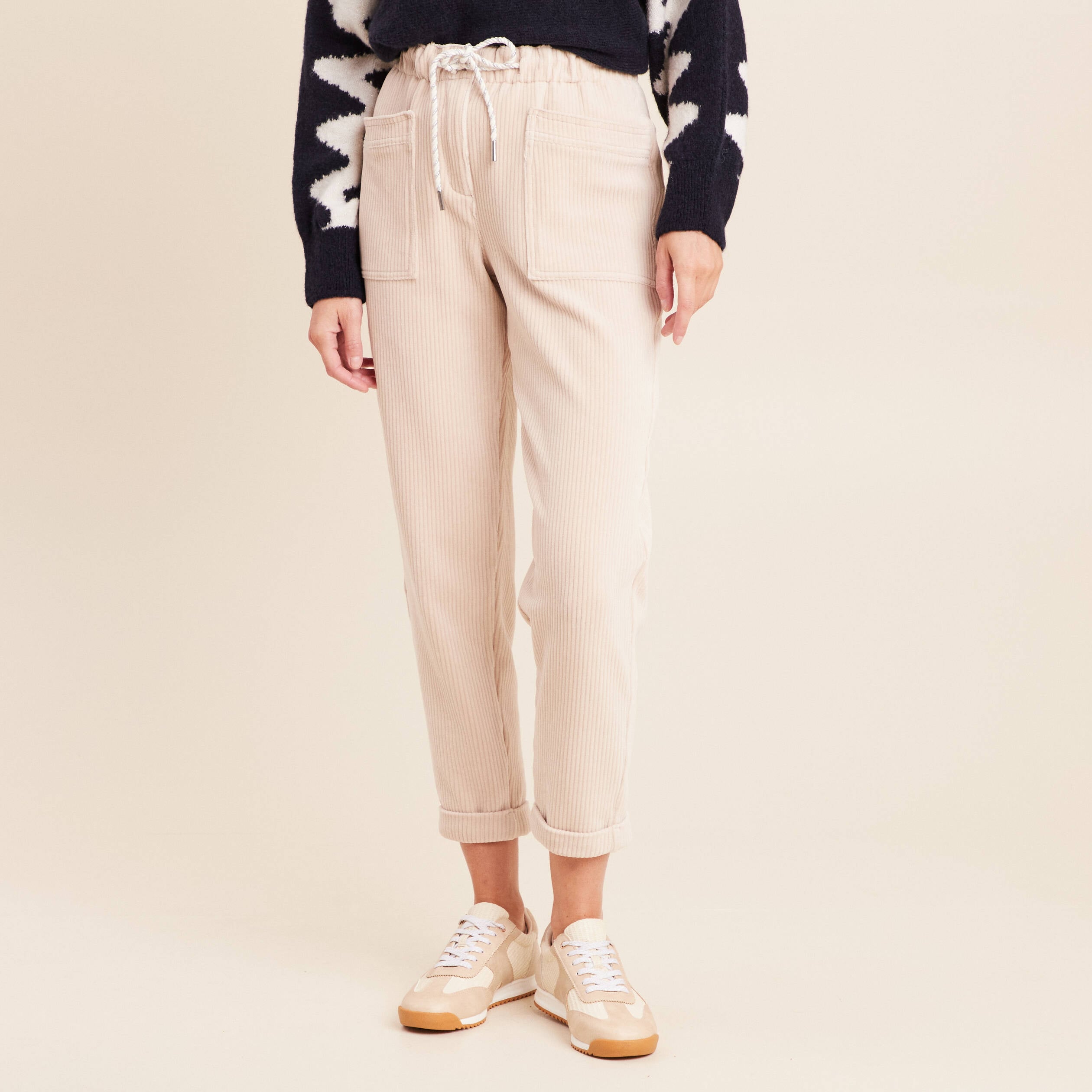 Pantalon coupe mom en velours sable femme