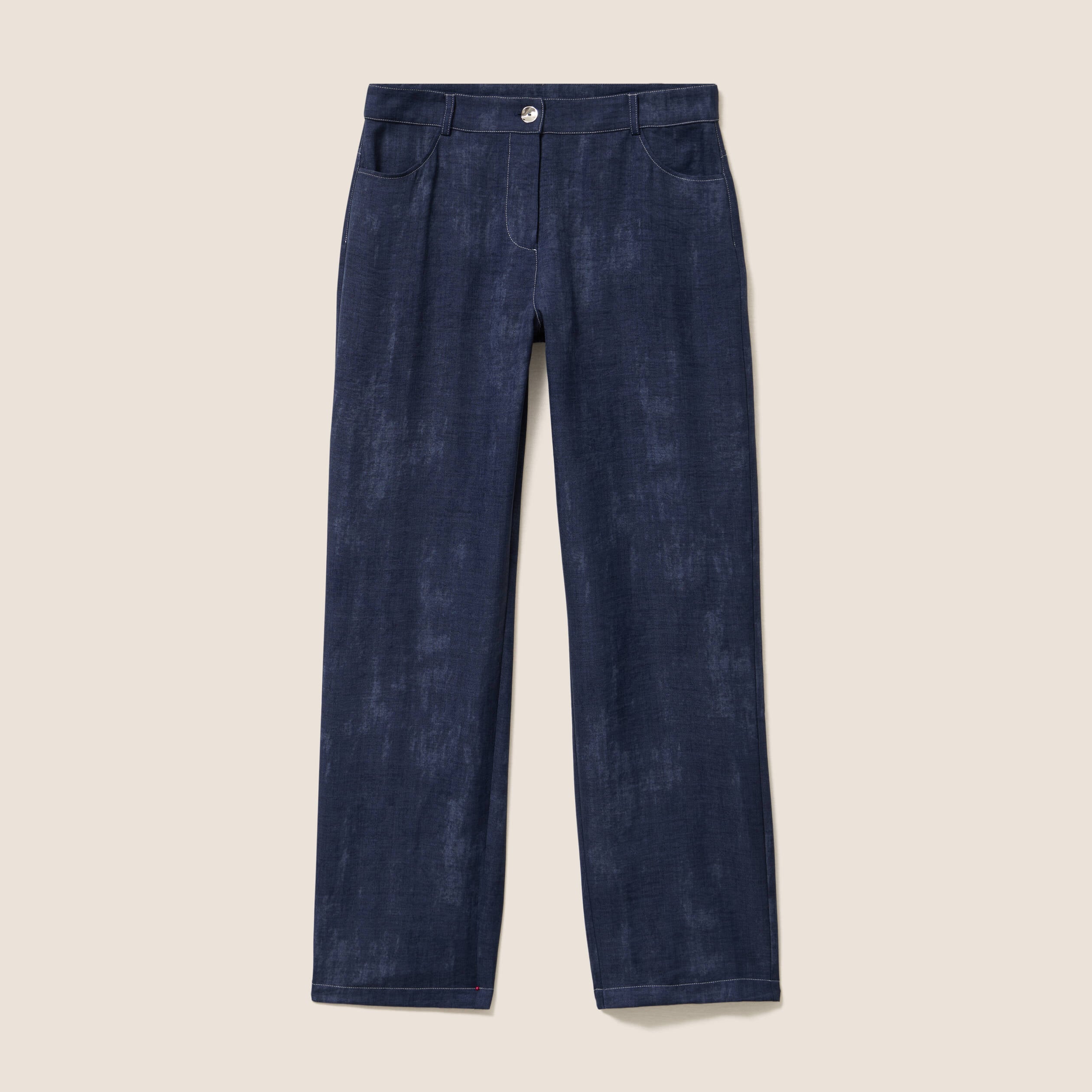 Jean large taille haute 5 poches bleu femme