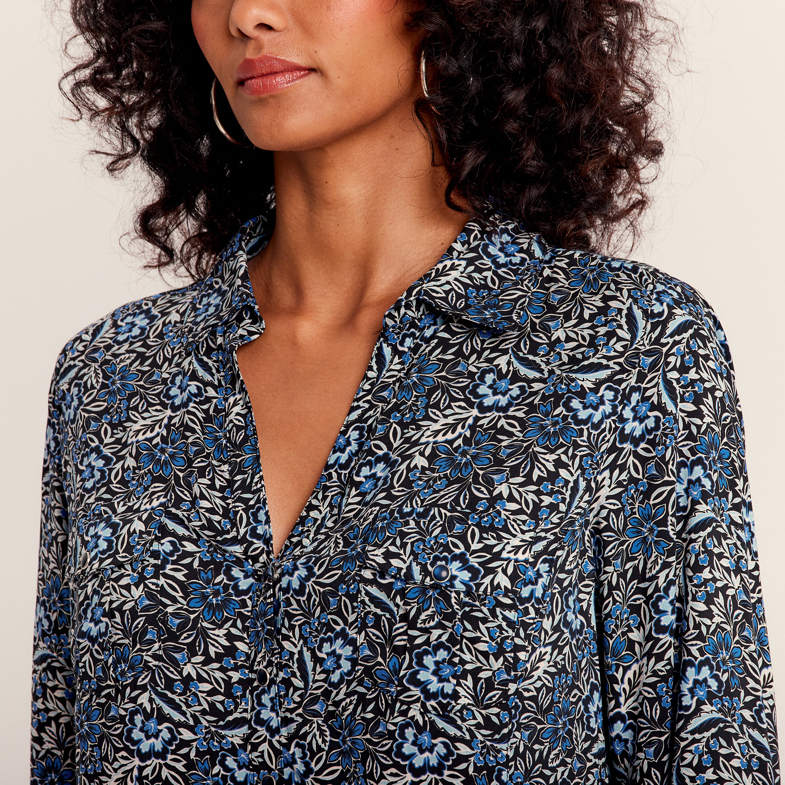 Chemise manches longues bleu femme