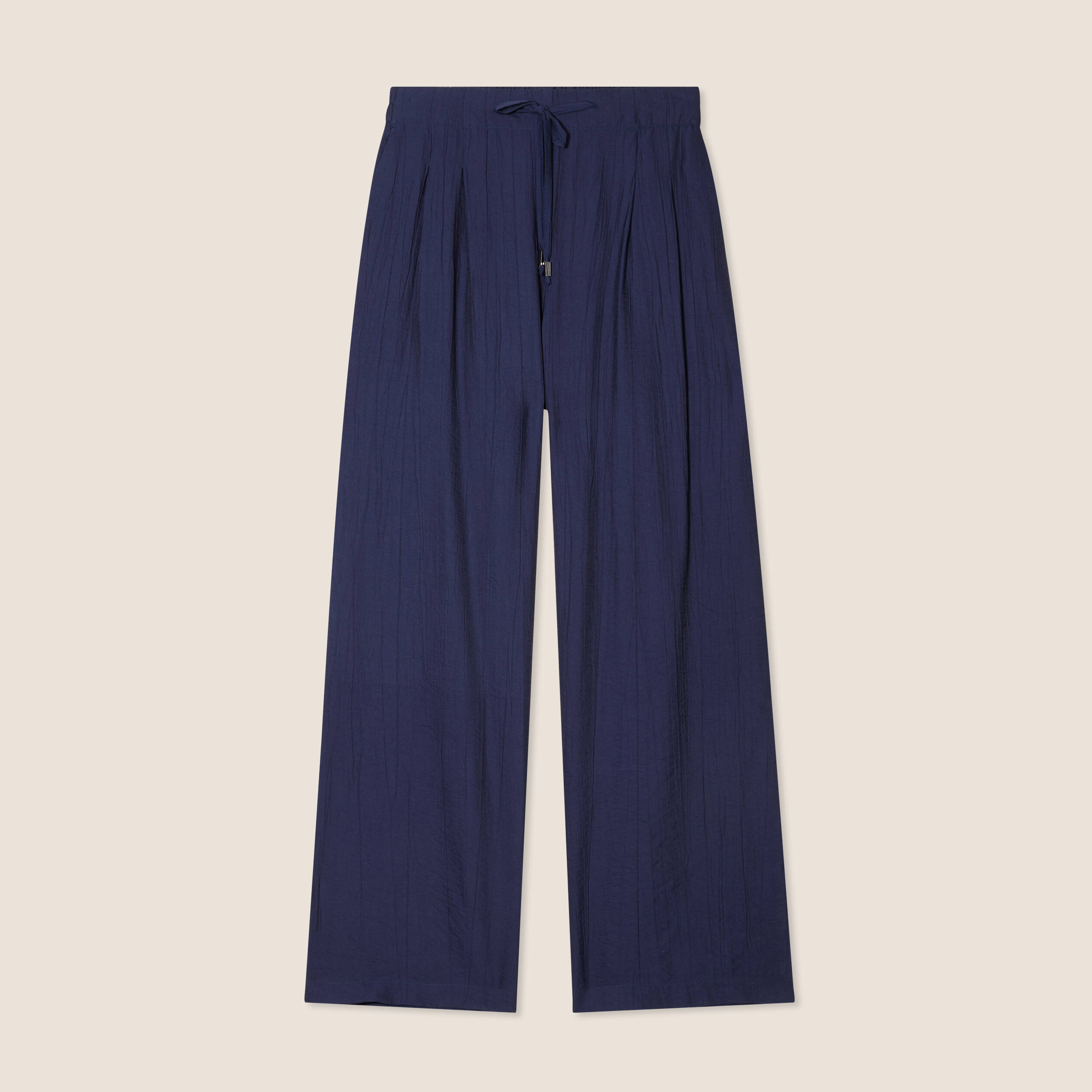 Pantalon fluide taille haute bleu marine femme
