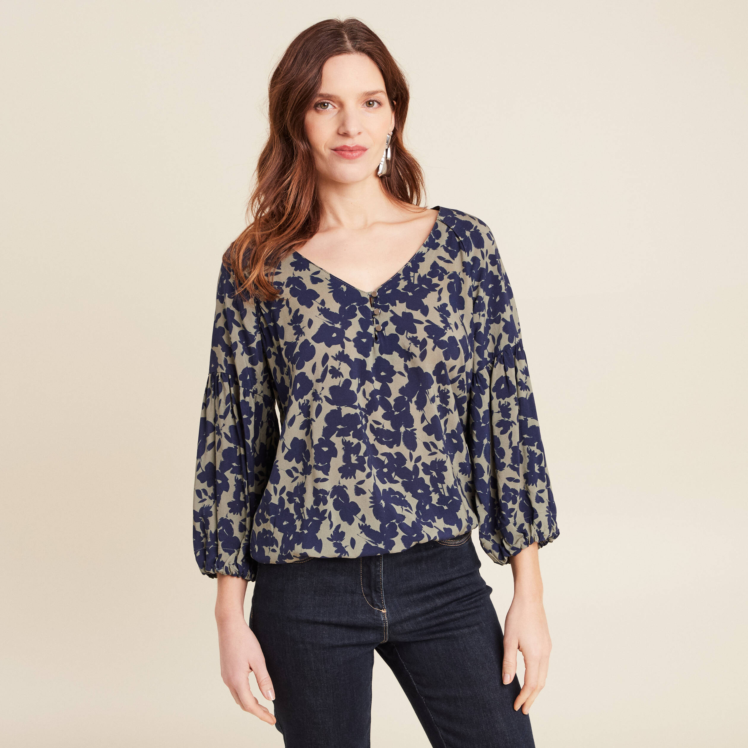 blouse manches 34 vert kaki femme Blouse manches 3/4 vert kaki femme