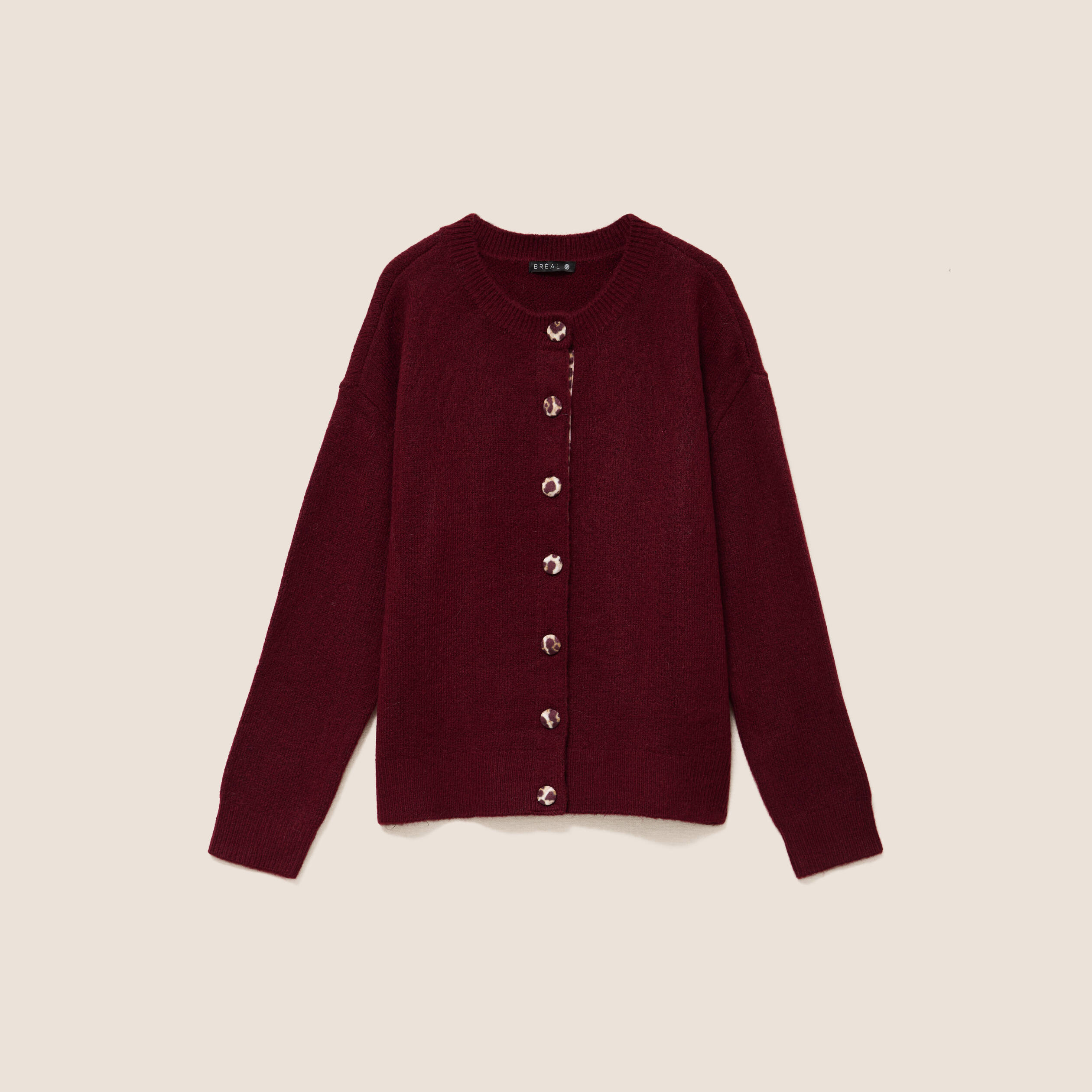 Gilet droit mi-long col rond bordeaux femme