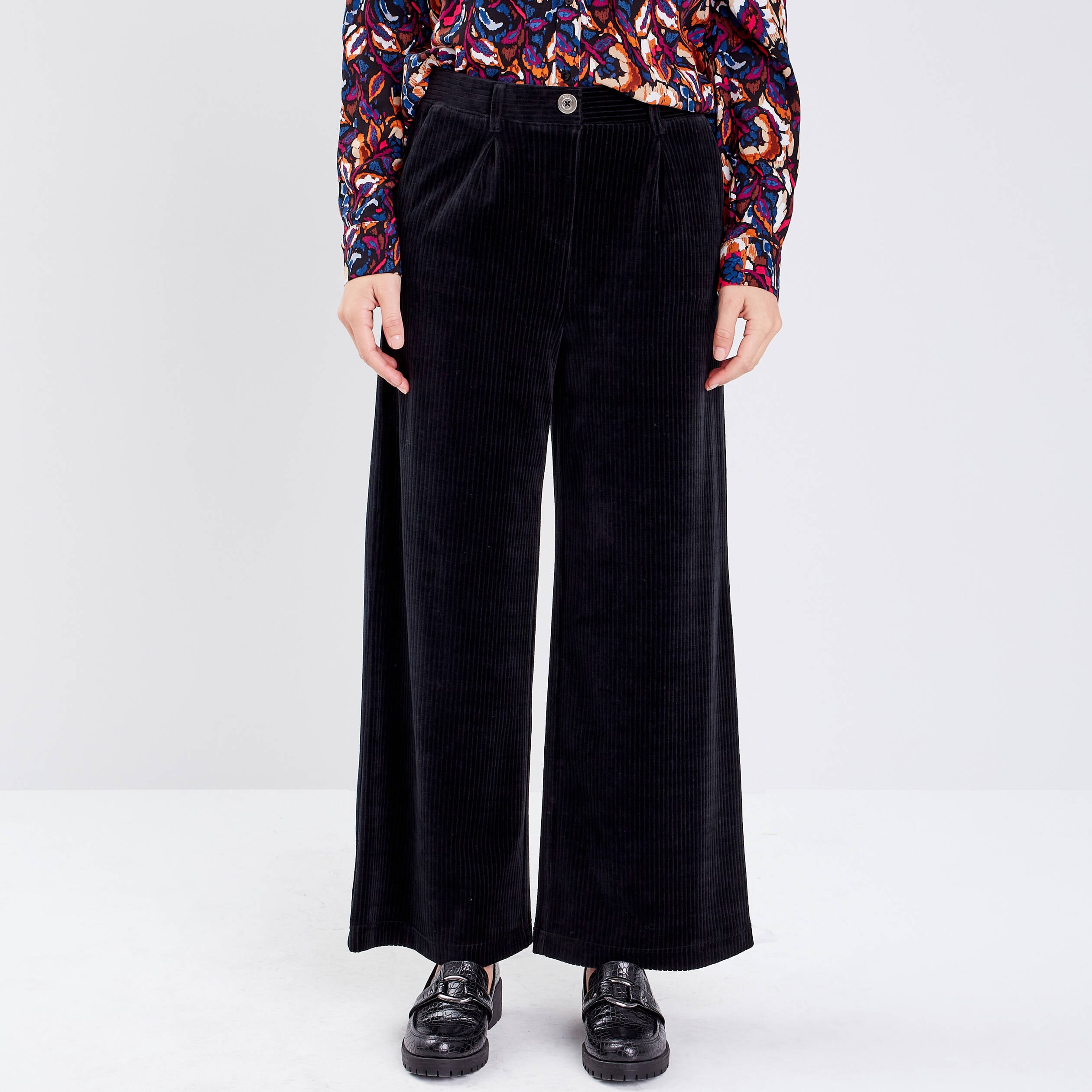 Pantalon large velours noir femme