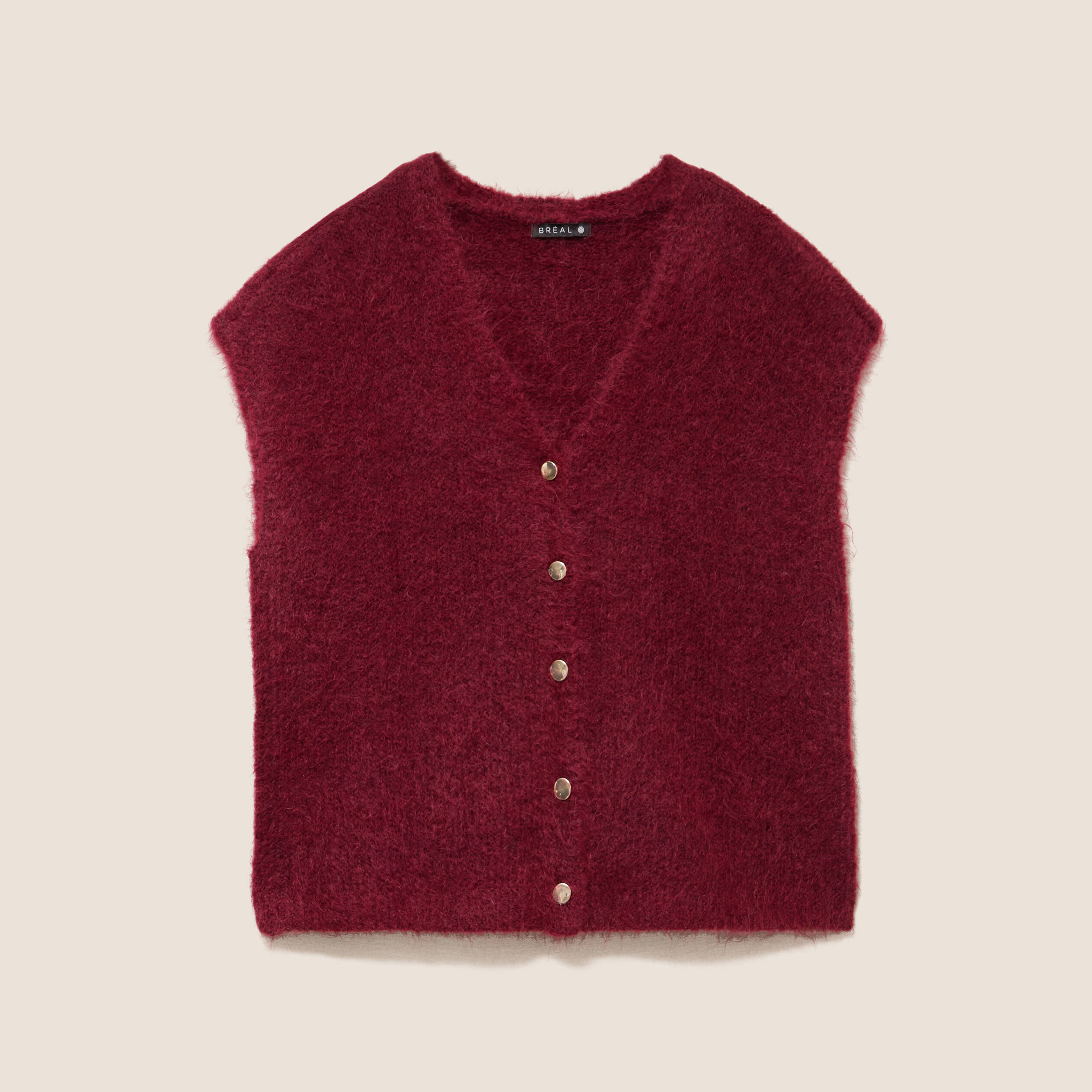 Gilet droit mi-long col v bordeaux femme