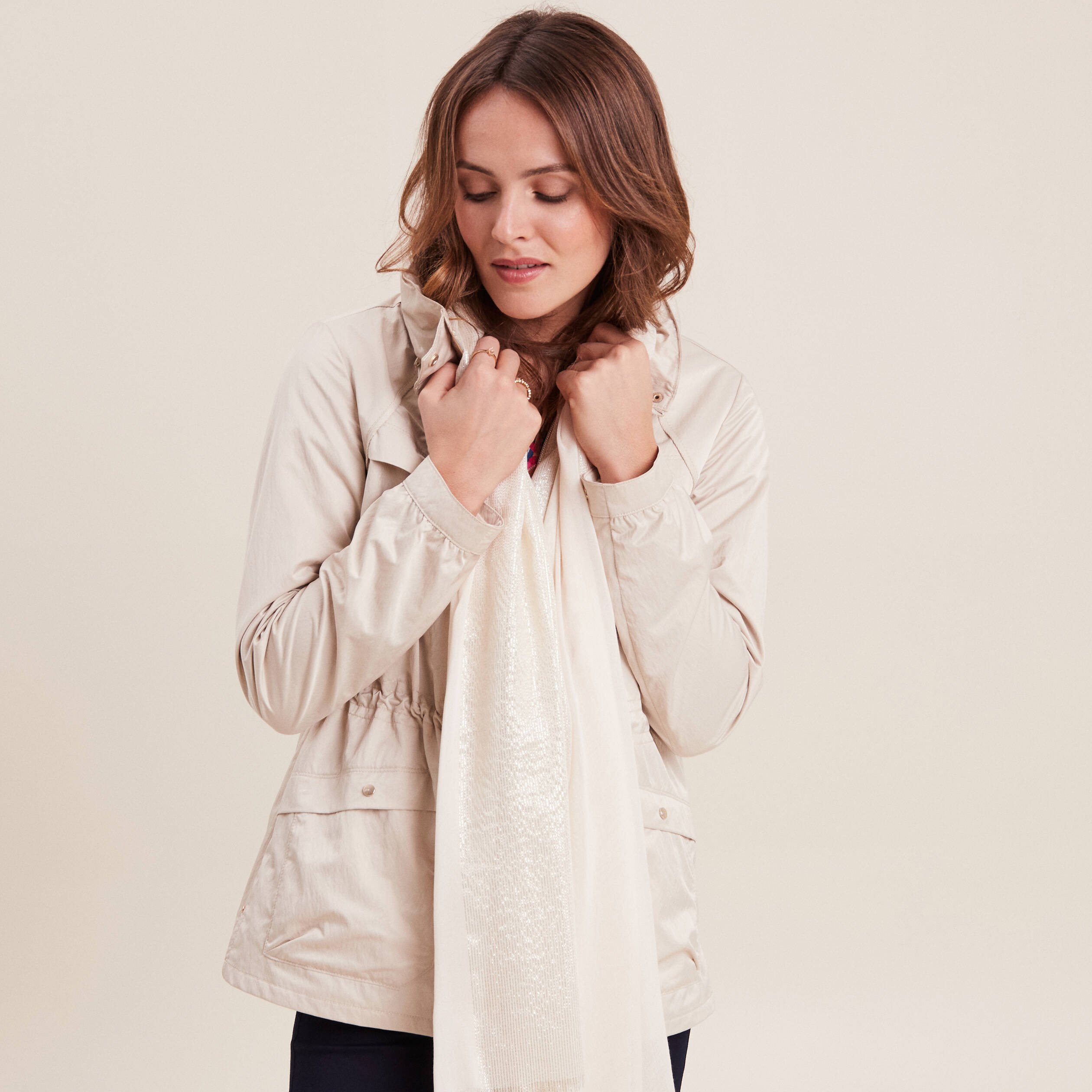 foulard brillant a franges ecru femme Foulard brillant à franges ecru femme