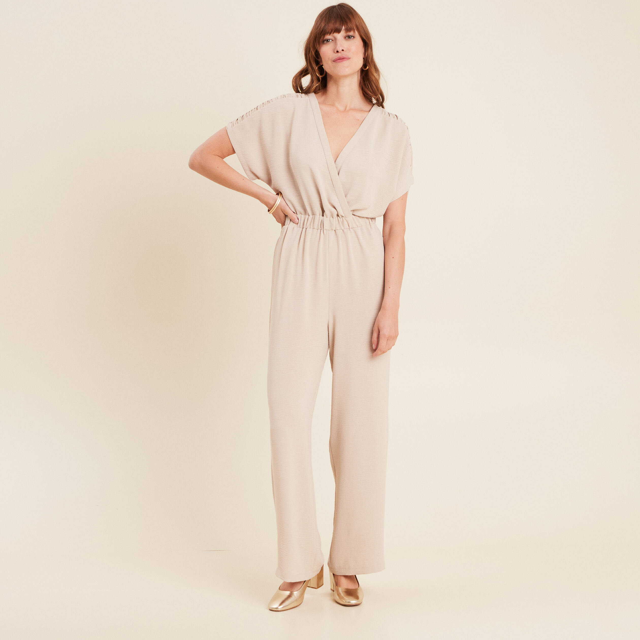 Combinaison col croisé gris clair femme