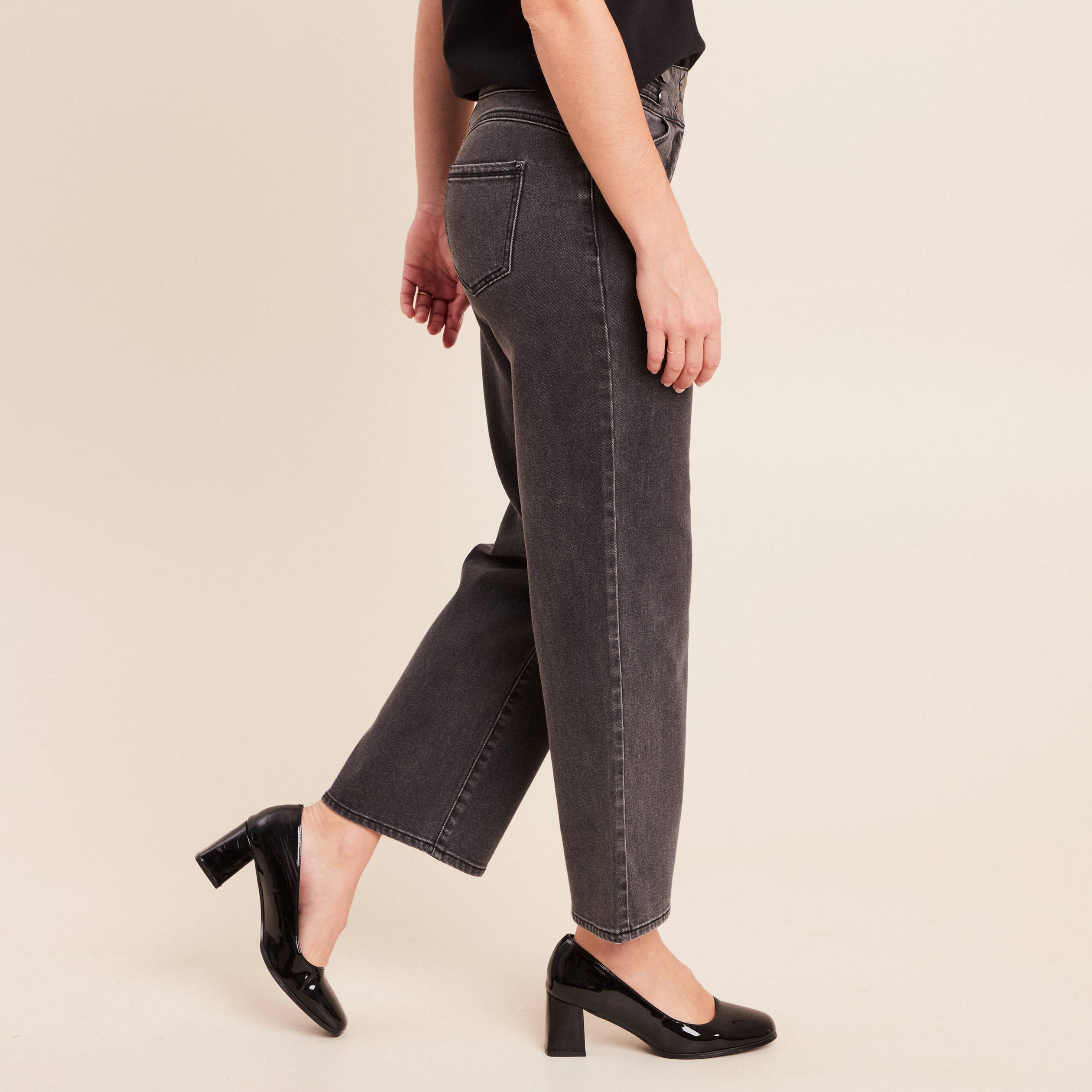 Jean large 7/8&egrave;me denim gris femme