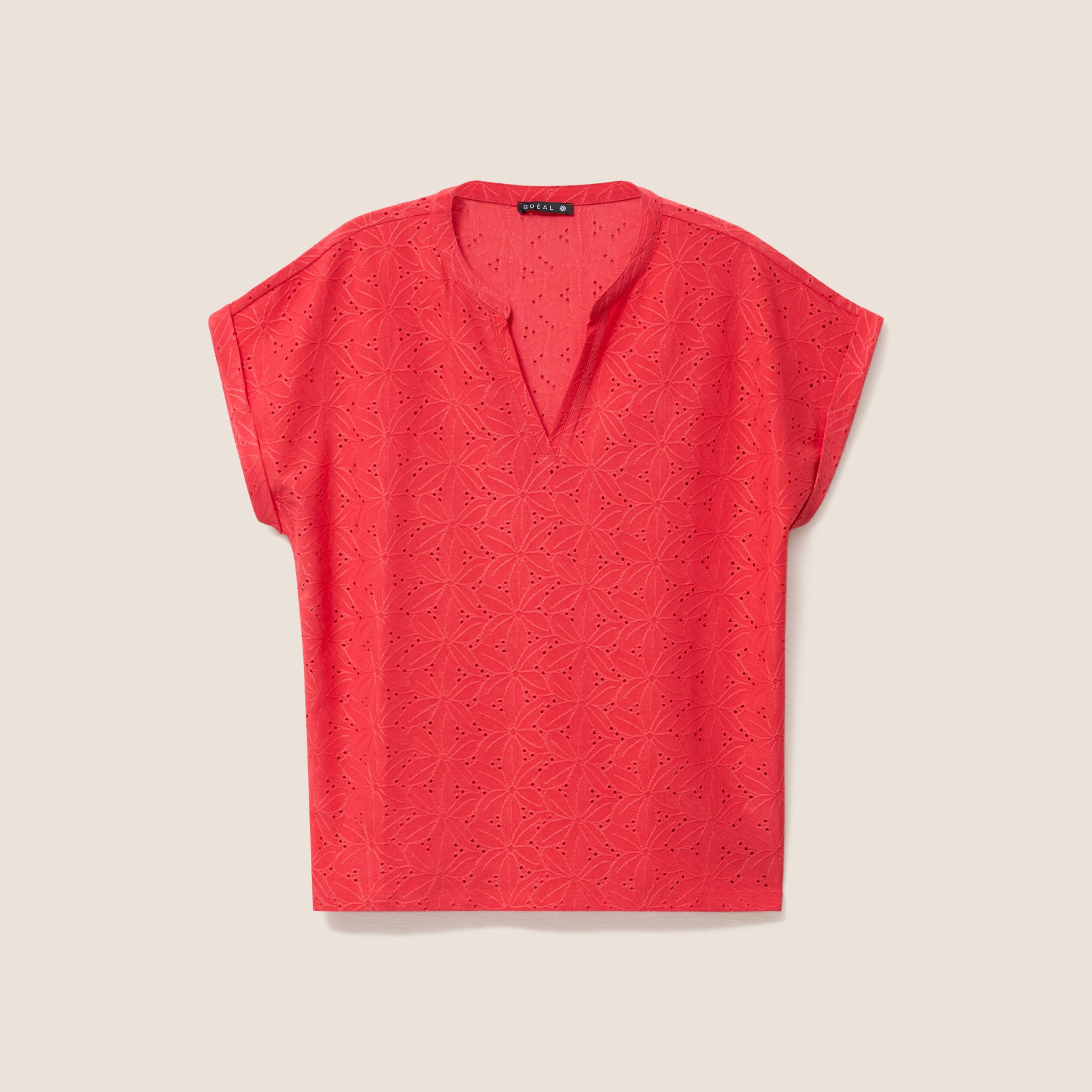 T-shirt droit manches courtes rouge femme