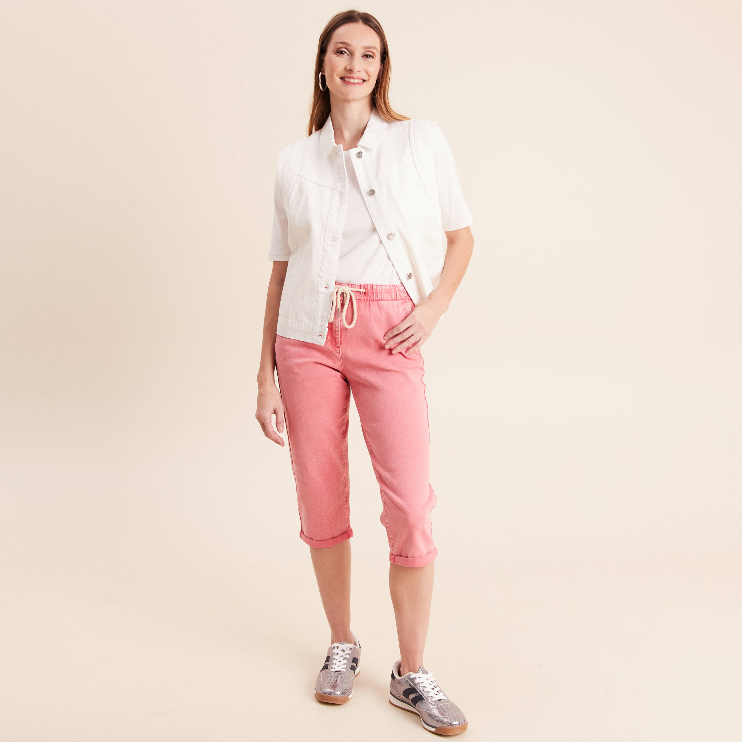 Pantacourt coupe mom rose vif femme