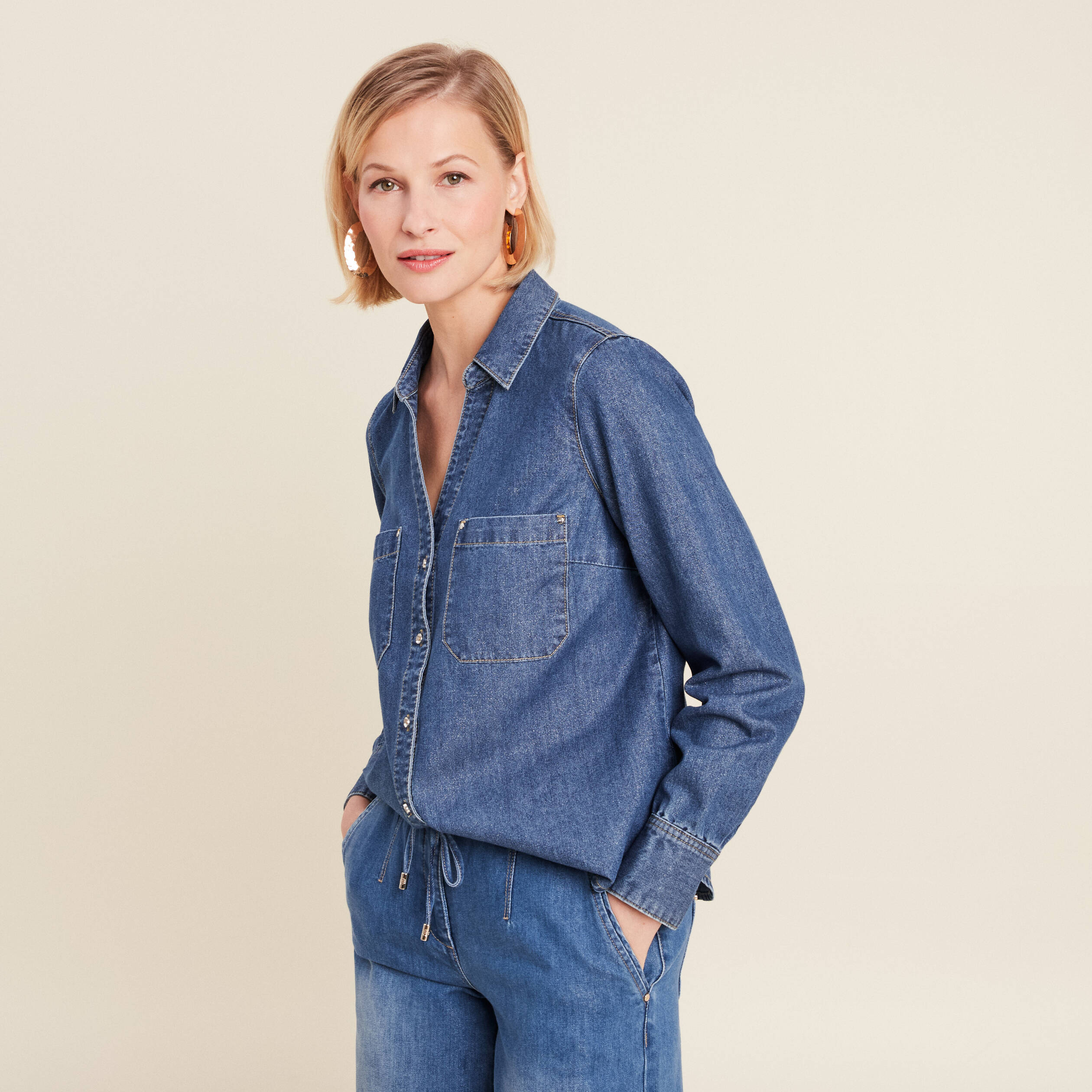 chemise manches longues jean denim stone femme Chemise manches longues jean denim stone femme