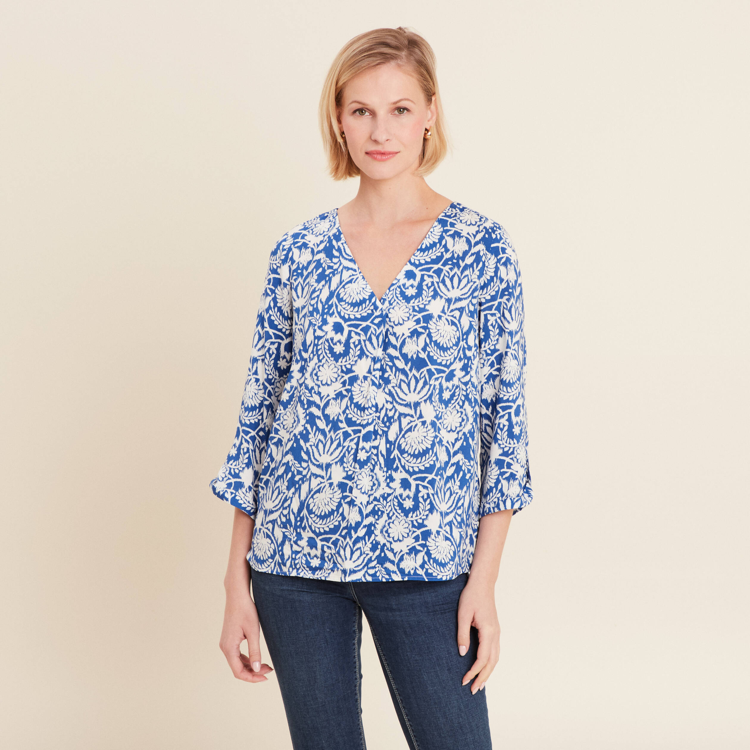blouse manches 34 bleu femme Blouse manches 3/4 bleu femme