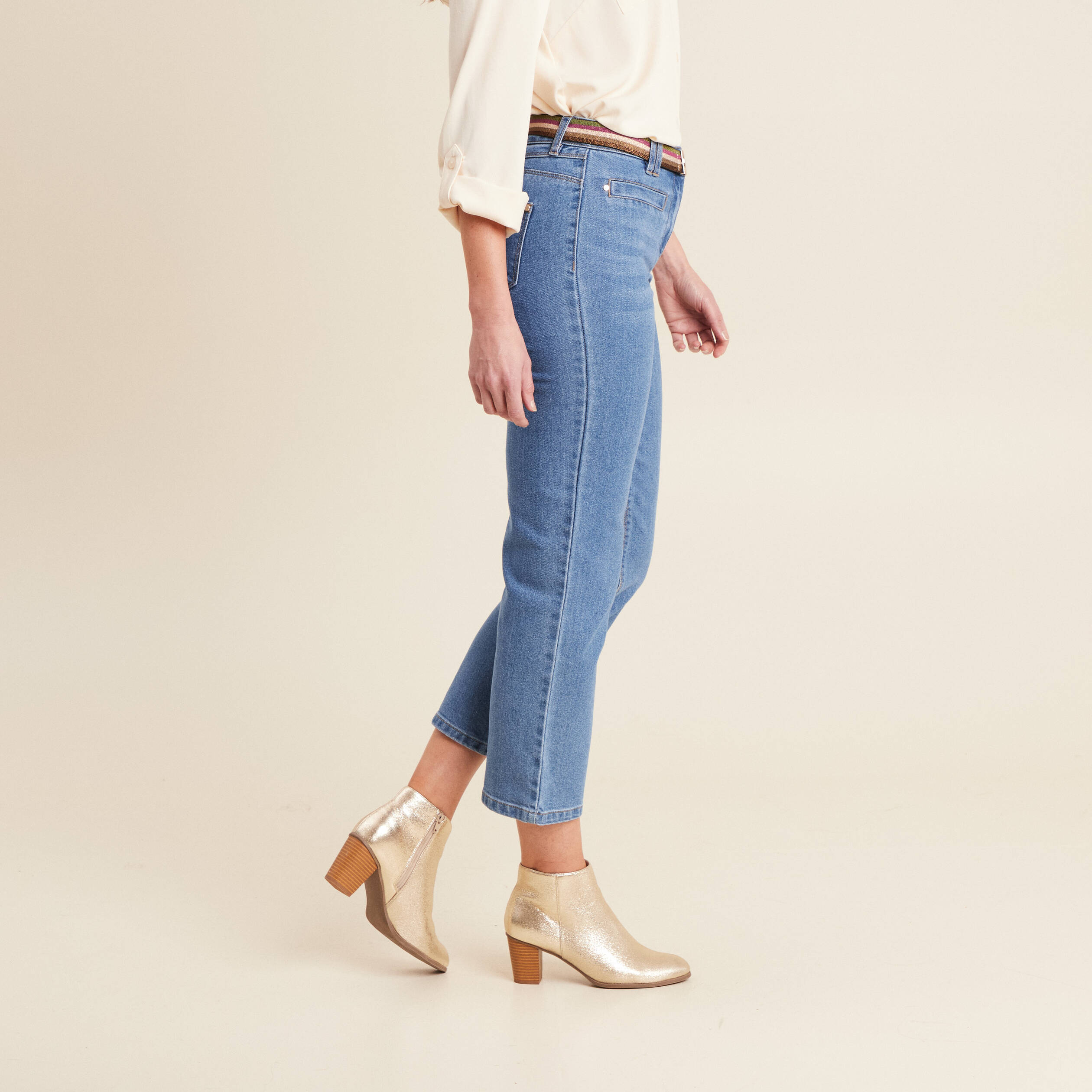 jean large ceinture denim double stone femme Jean large ceinturé denim double stone femme