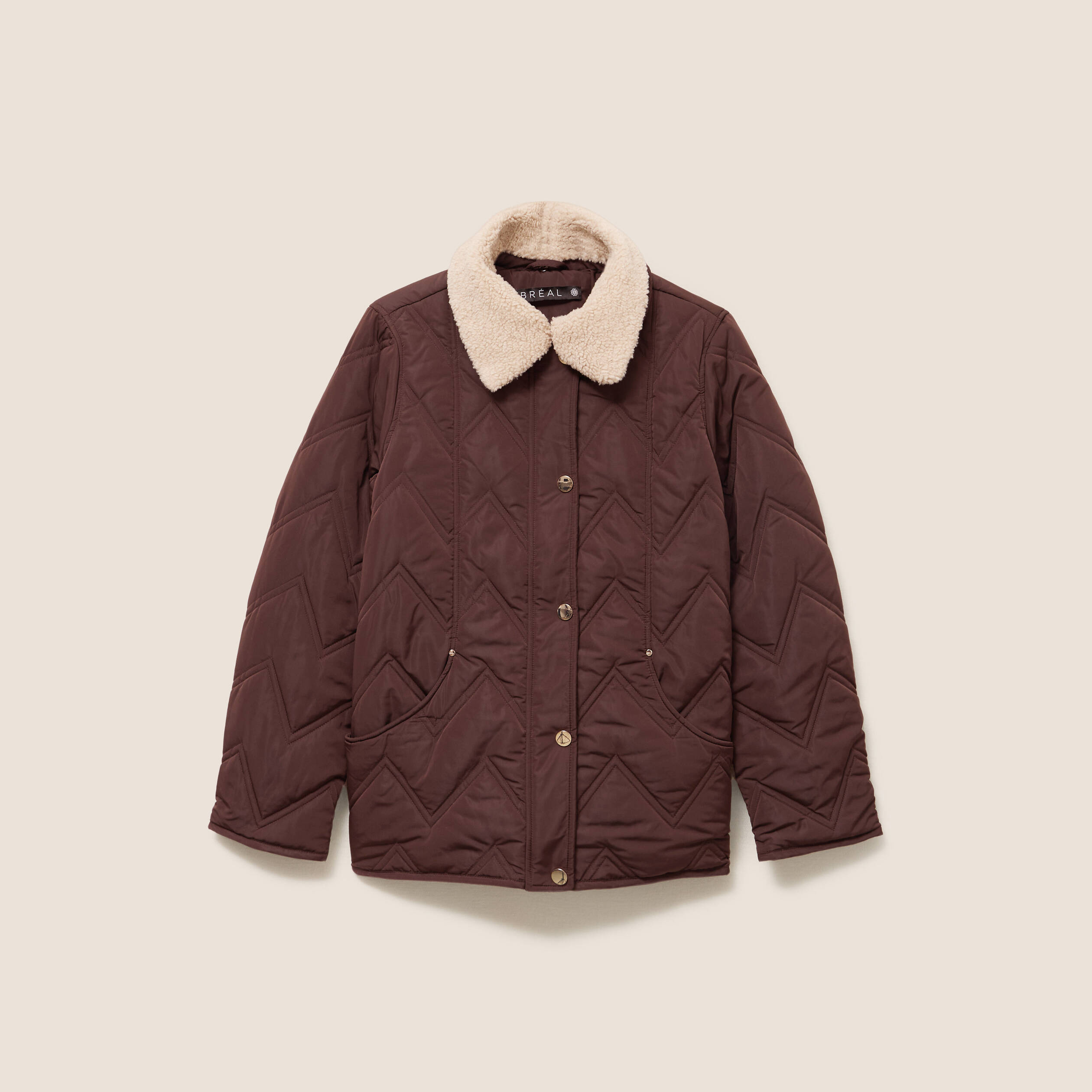 Doudoune courte doubl&eacute;e col amovible marron fonc&eacute; femme