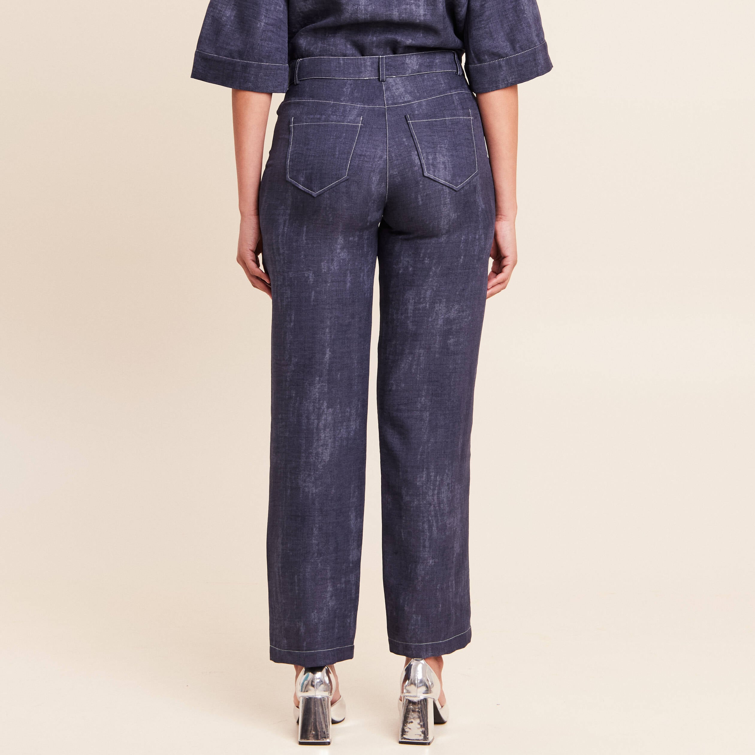 Jean large taille haute 5 poches bleu femme