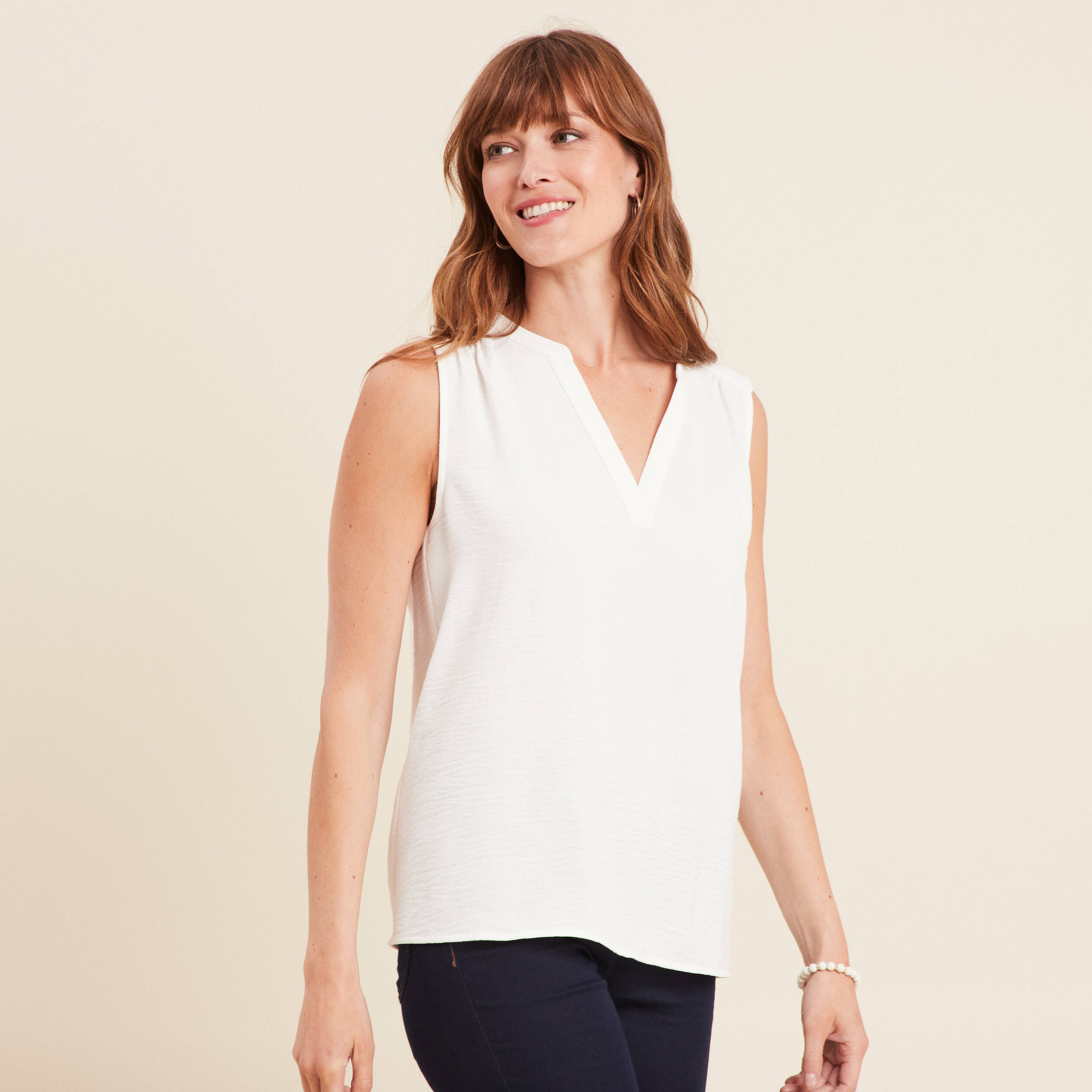 blouse ample col en v ecru femme Blouse ample col en V ecru femme