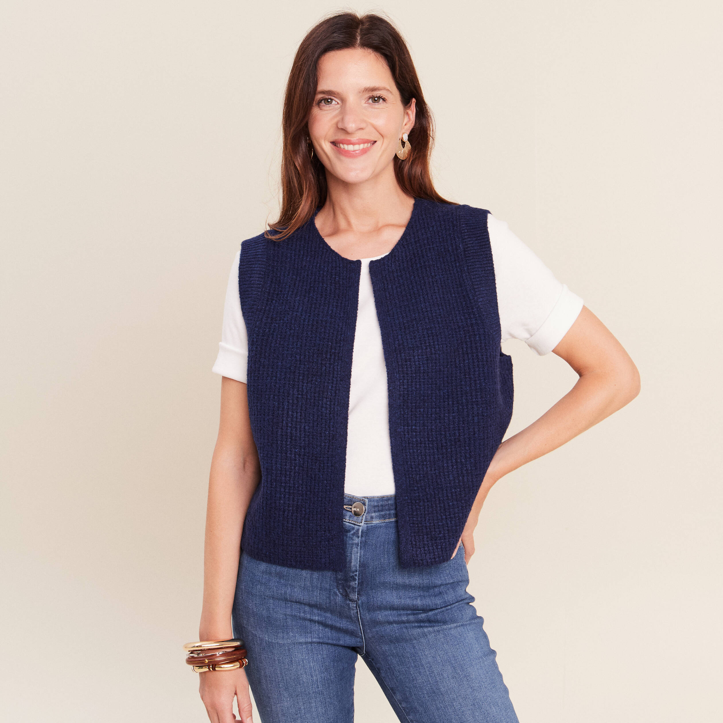 Gilet sans manches bleu marine femme