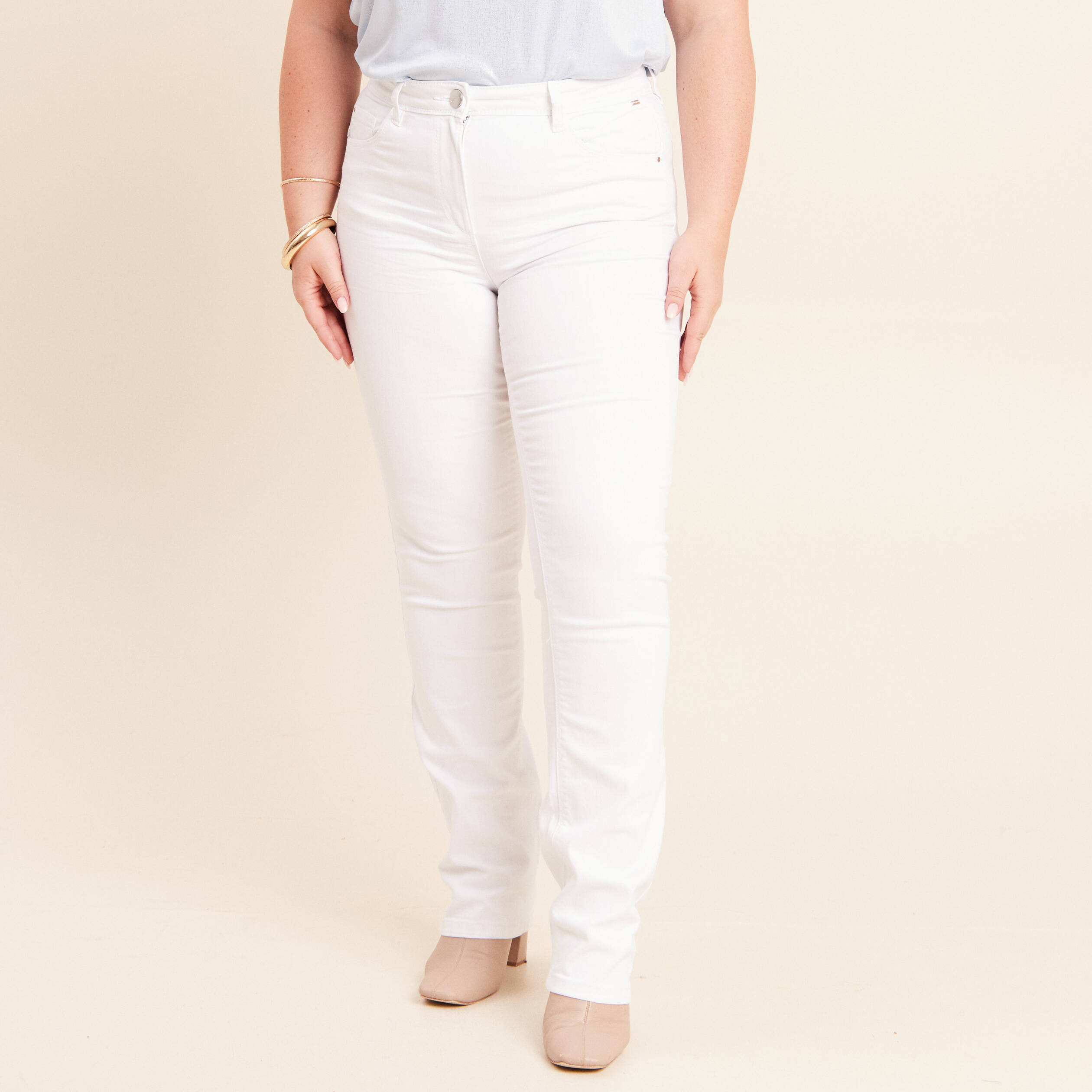 Jean coupe droite taille haute blanc femme