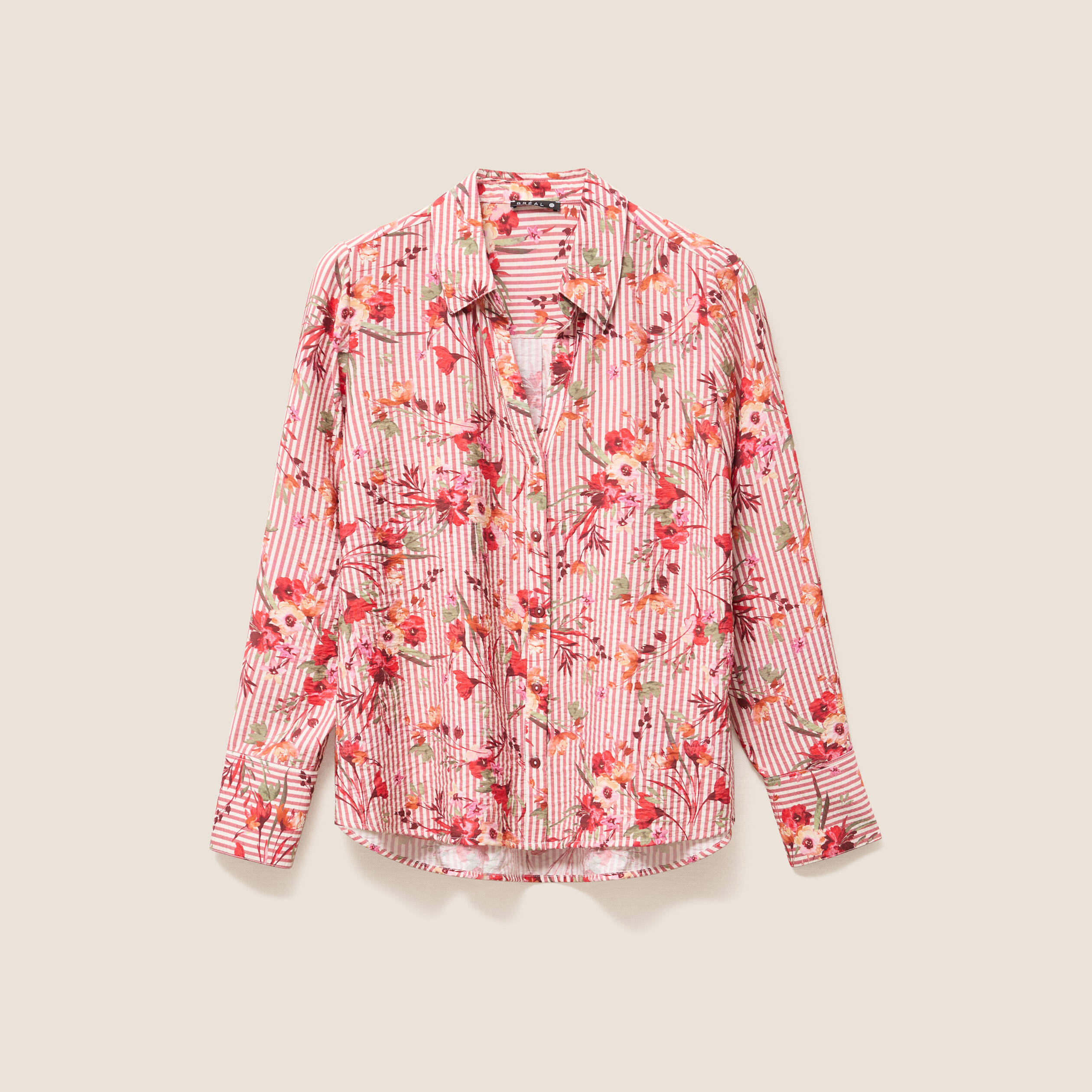 Chemise droite manches longues rouge femme