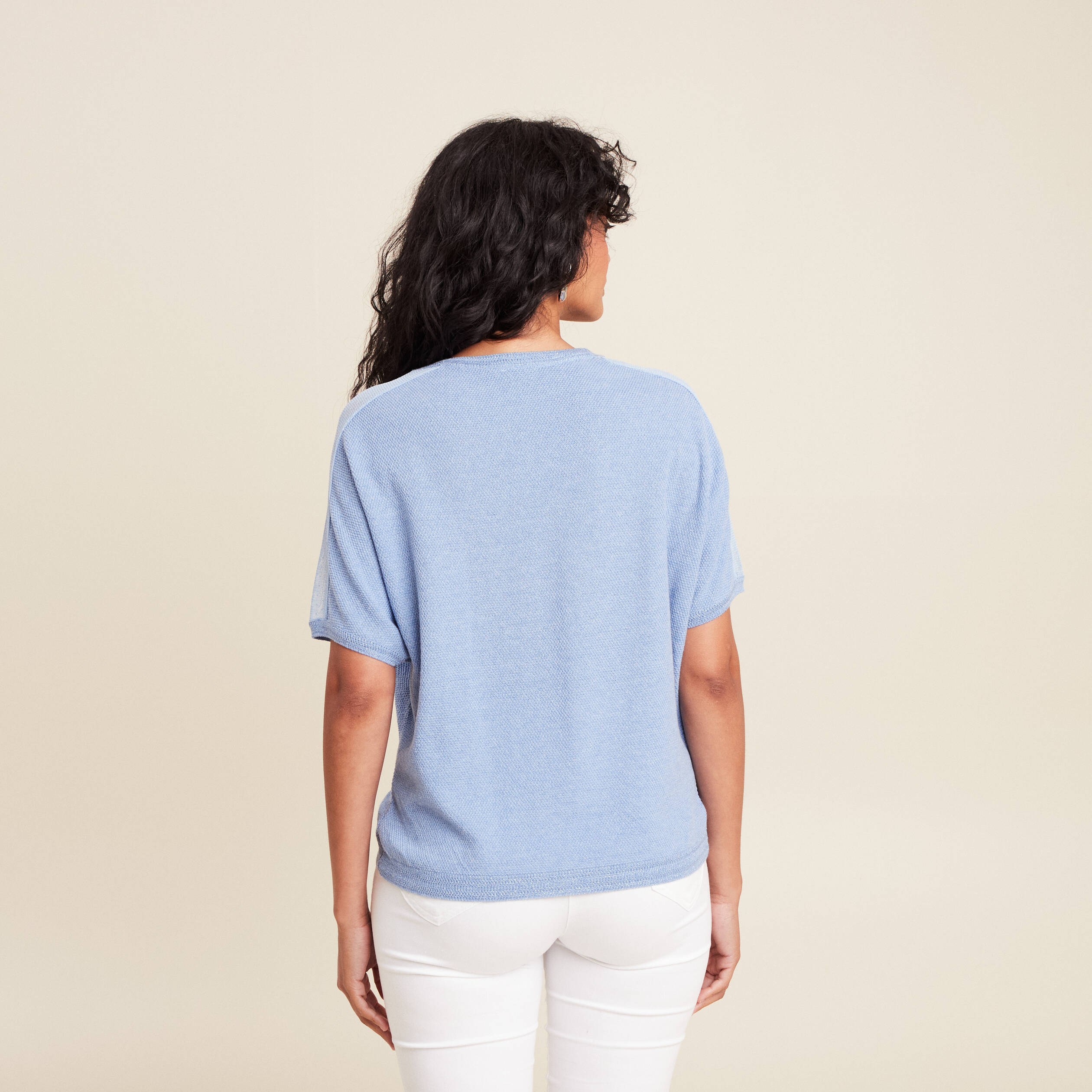 pull manches courtes plumetis bleu ciel femme Pull manches courtes plumetis bleu ciel femme