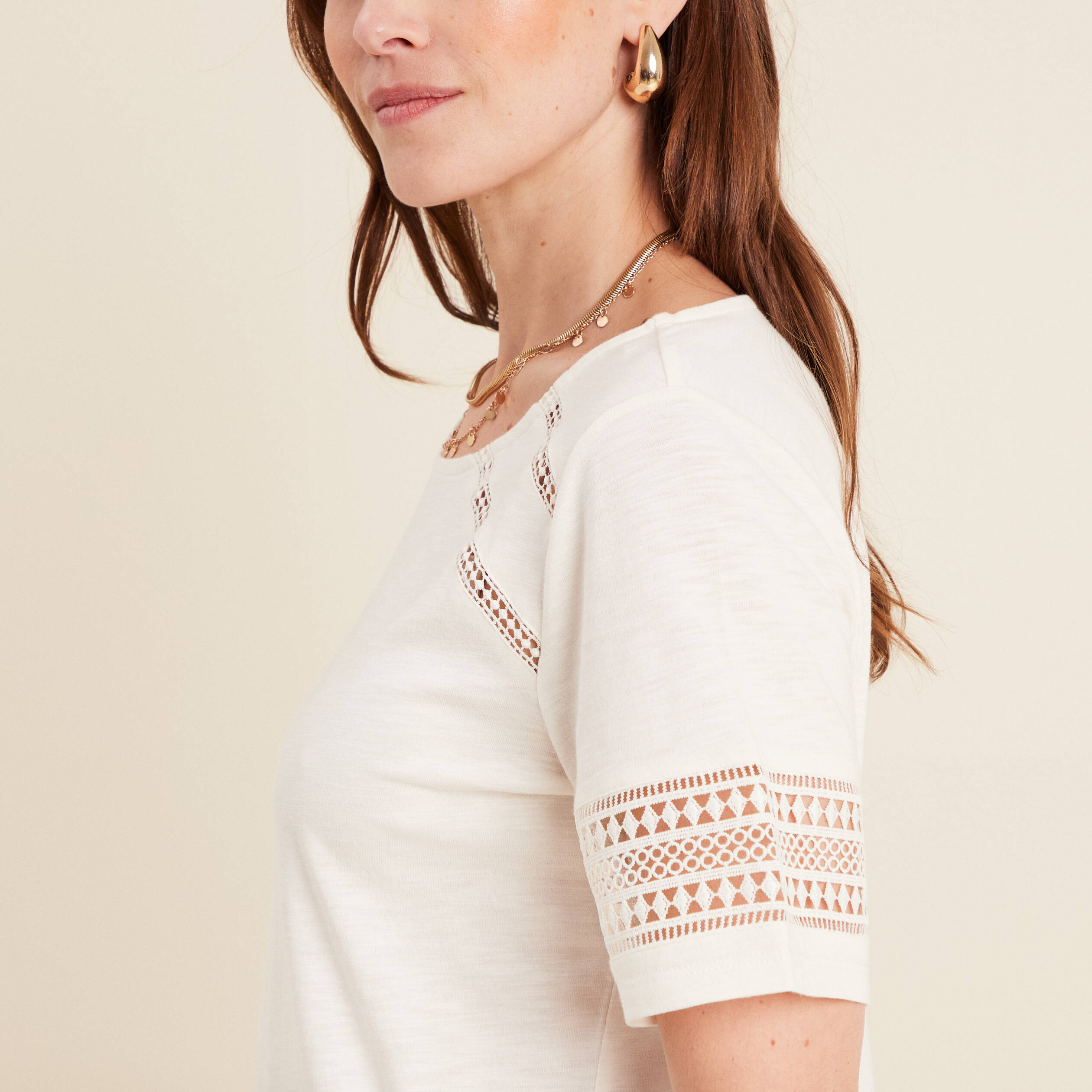 t shirt manches courtes ecru femme T-shirt manches courtes ecru femme