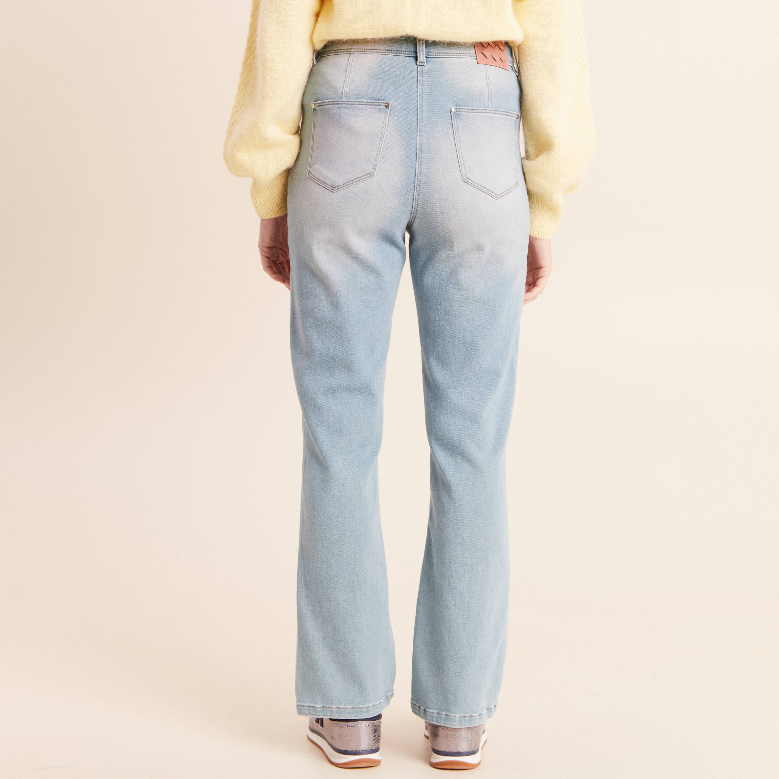 Jean droit taille haute 7/8&egrave;me denim double stone femme