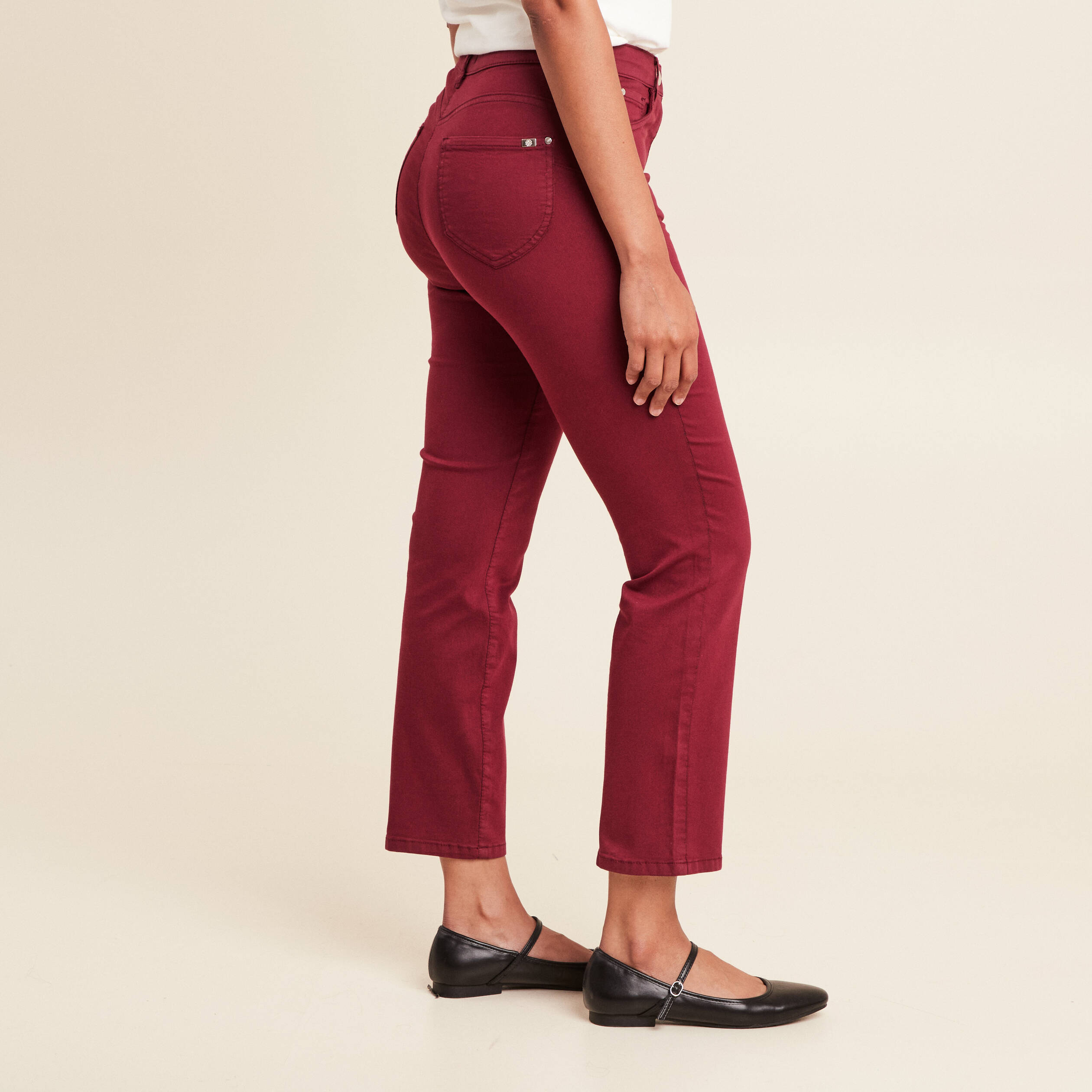 pantalon droit taille haute 78eme bordeaux femme Pantalon droit taille haute 7/8ème bordeaux femme