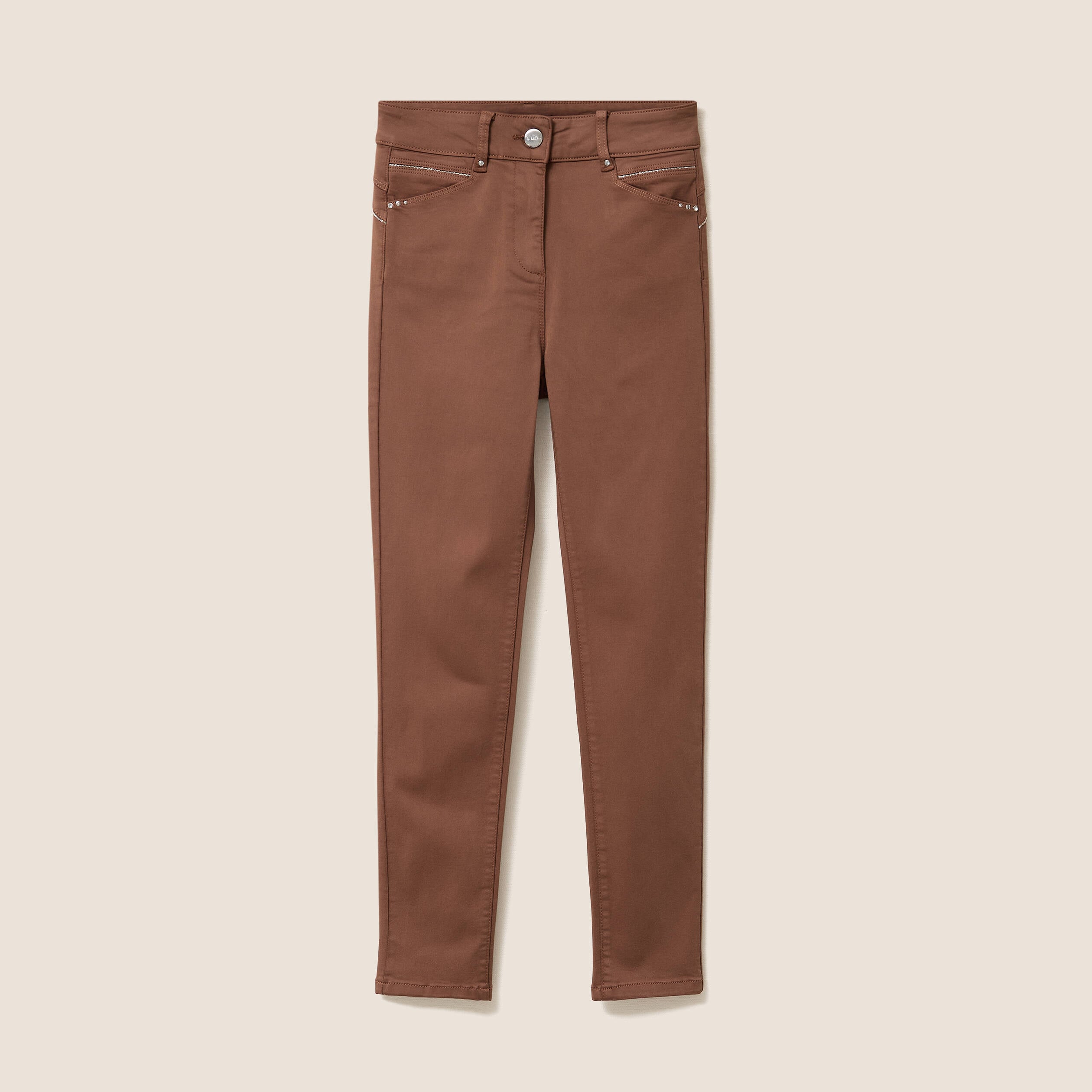 Pantalon coupe ajust&eacute;e taille haute marron femme