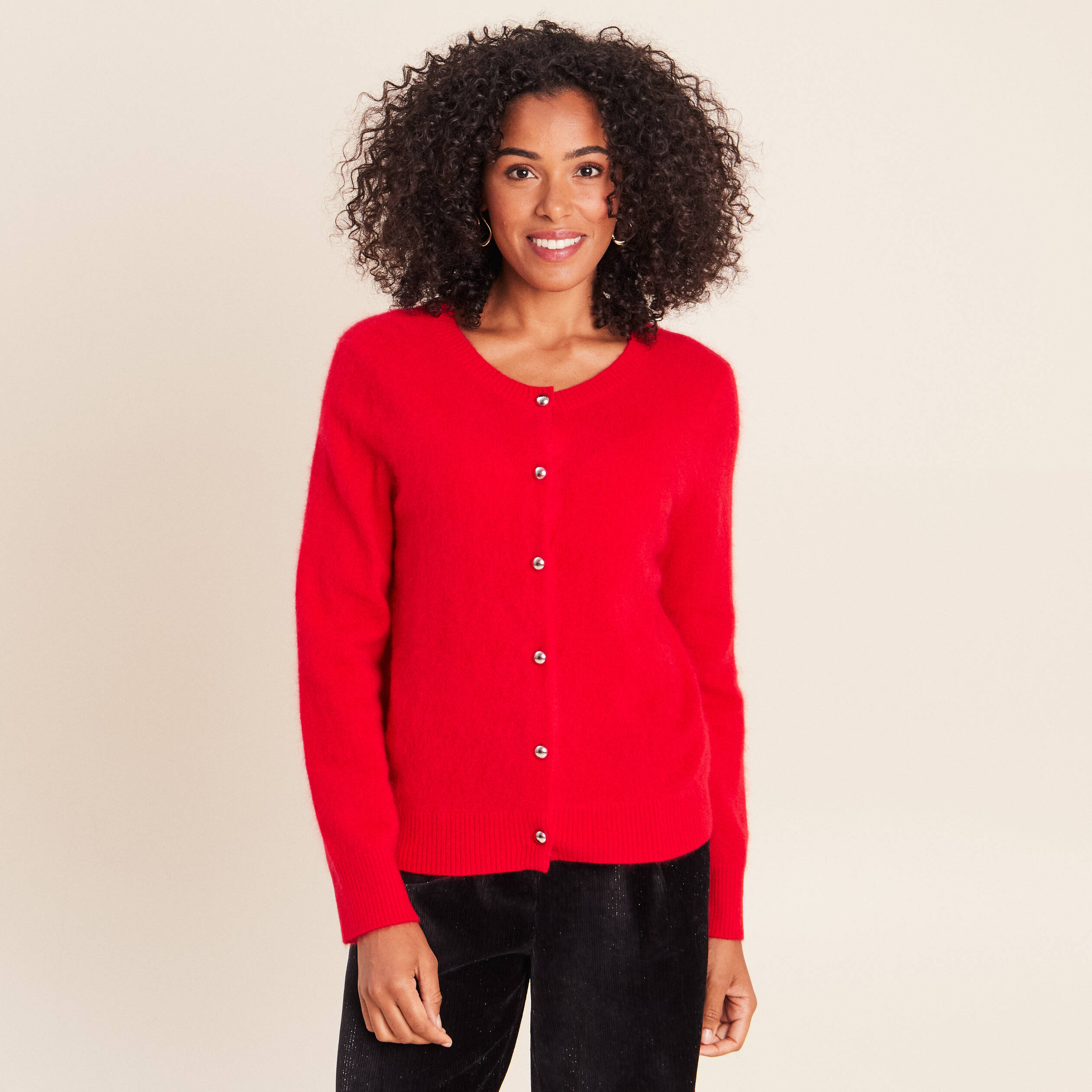 Gilet col rond rouge femme