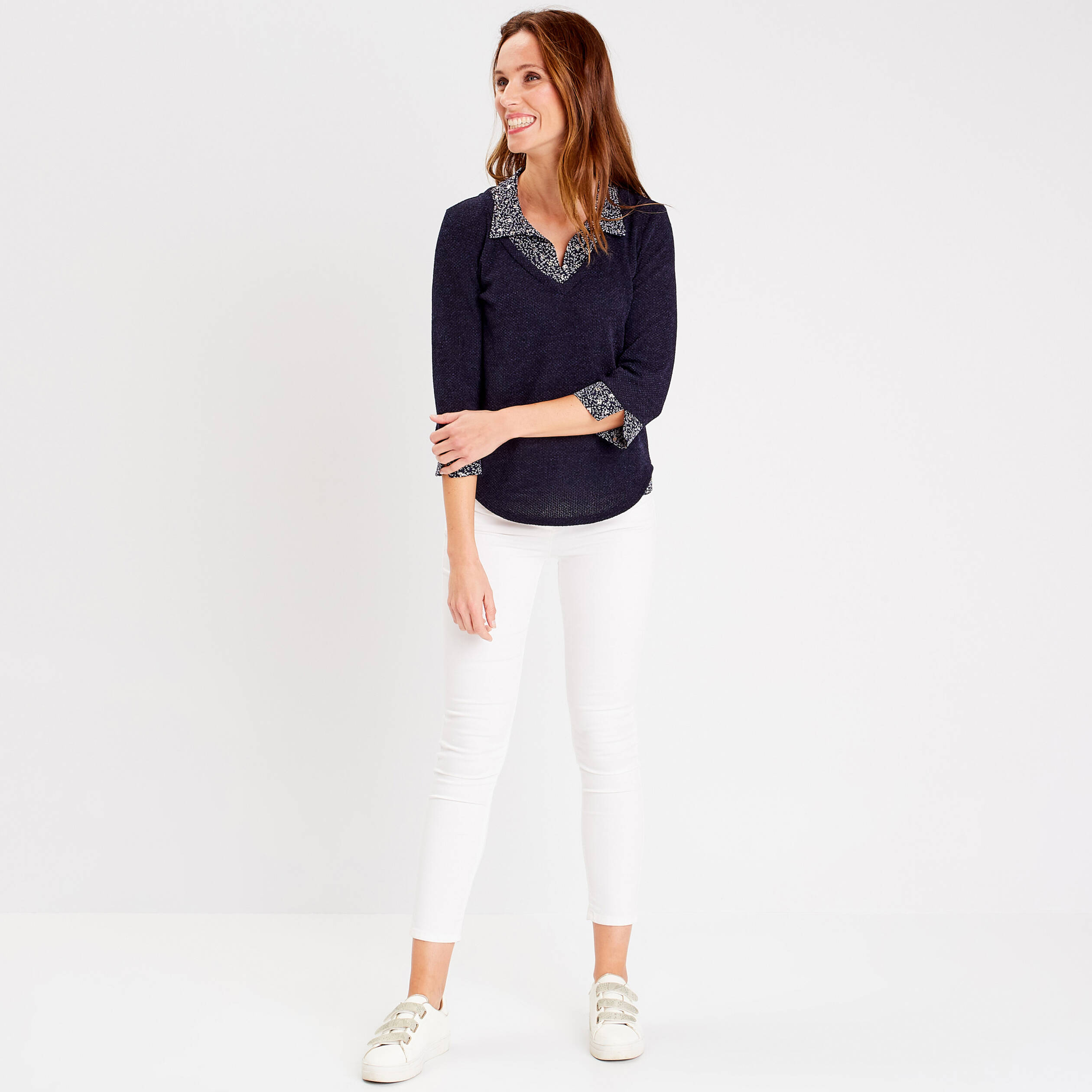 T-shirt manches 3/4 bleu femme