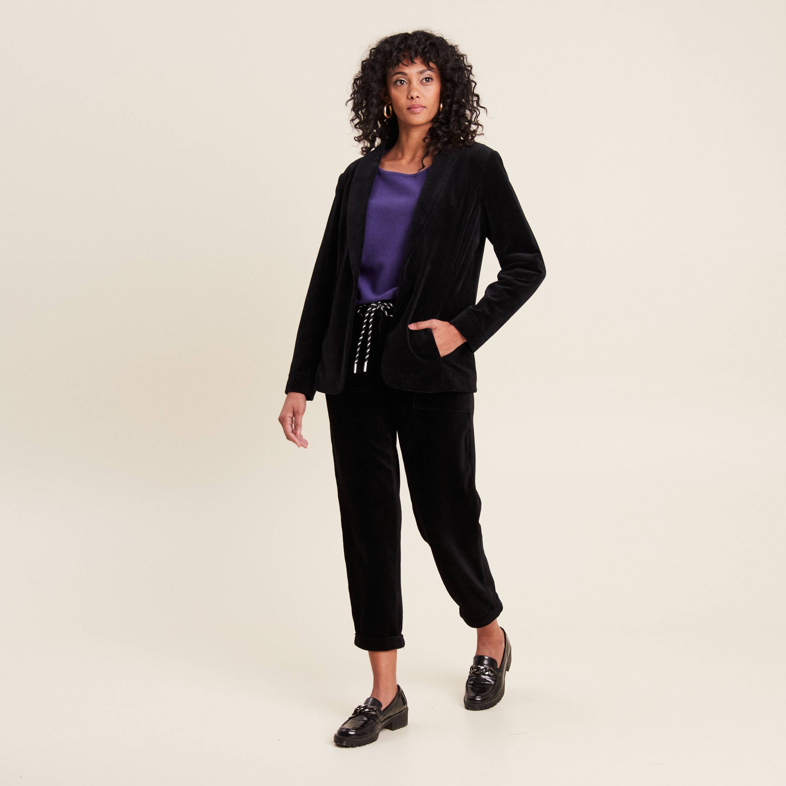 pantalon paperbag velours noir femme Pantalon paperbag velours noir femme