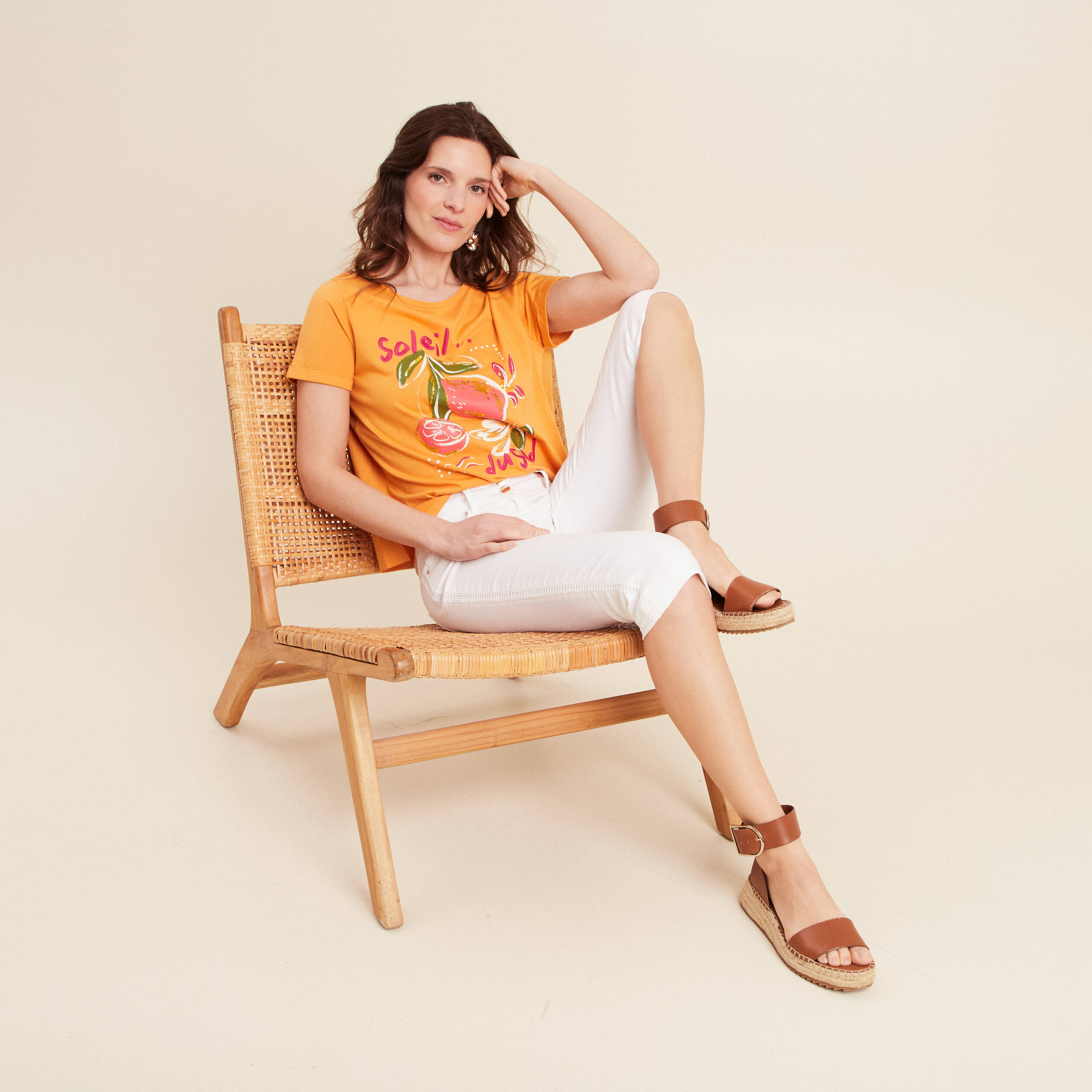 t shirt manches courtes orange clair femme T-shirt manches courtes orange clair femme