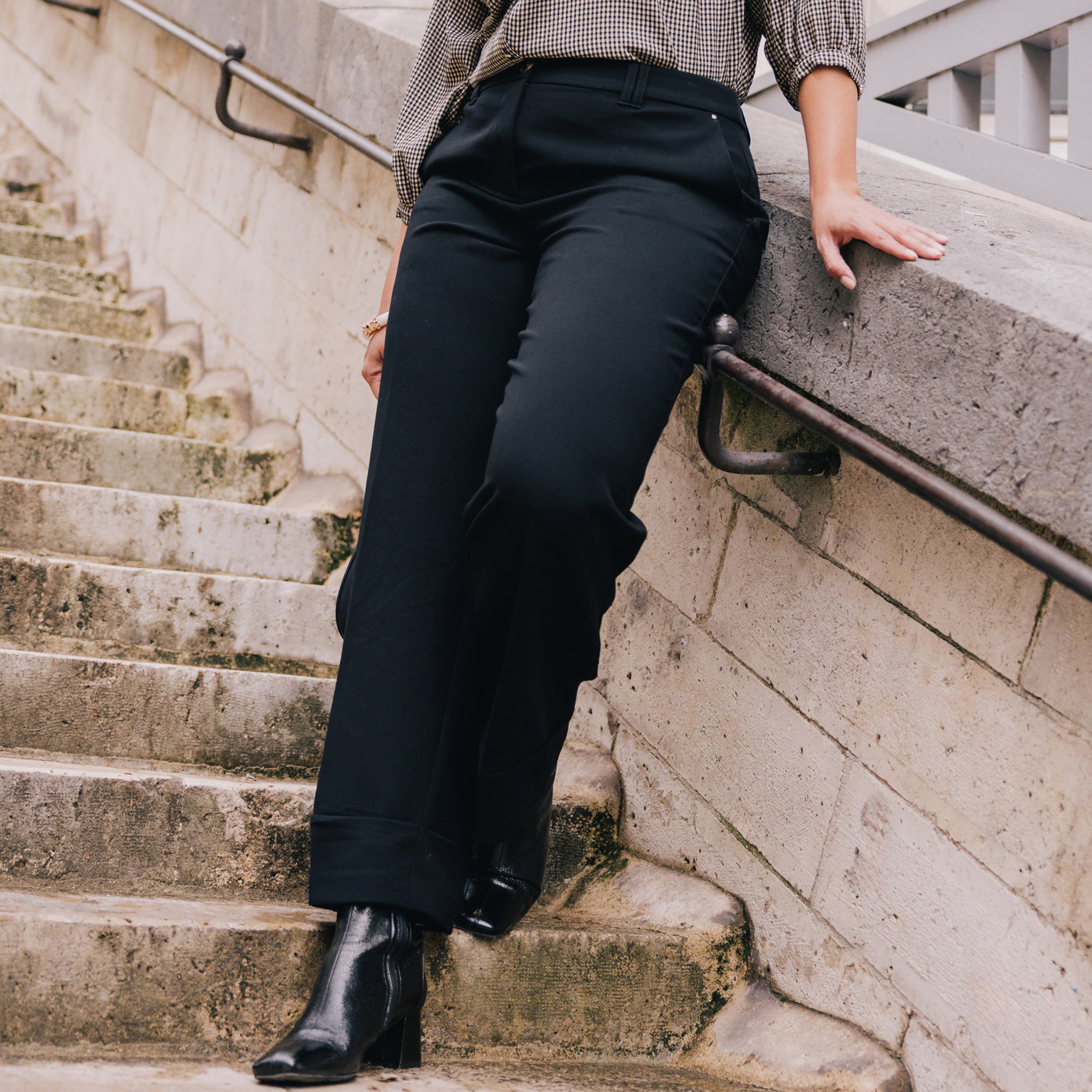Pantalon taille haute fluide noir femme