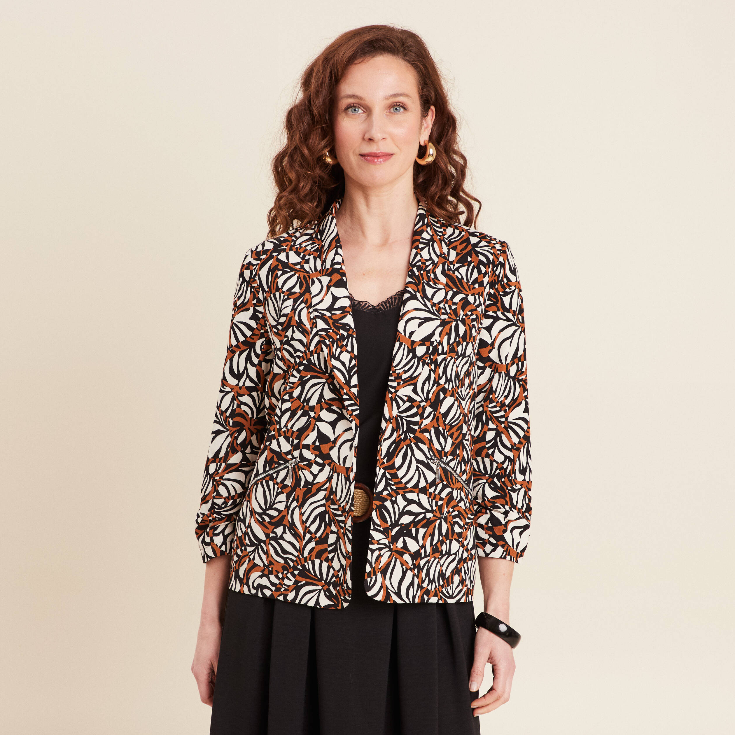 Veste tailleur col ch&acirc;le marron femme