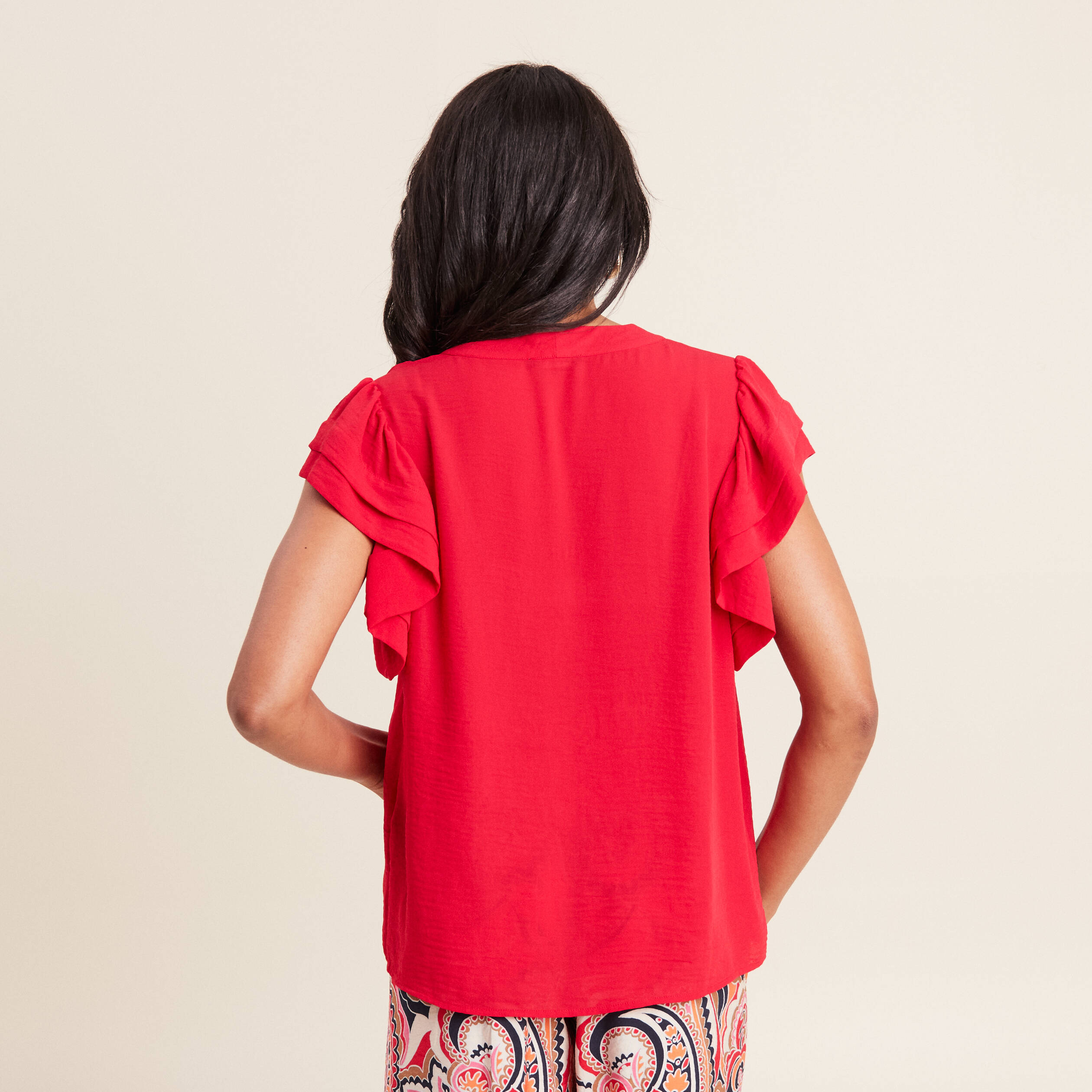 blouse manches courtes volants rouge femme Blouse manches courtes volants rouge femme