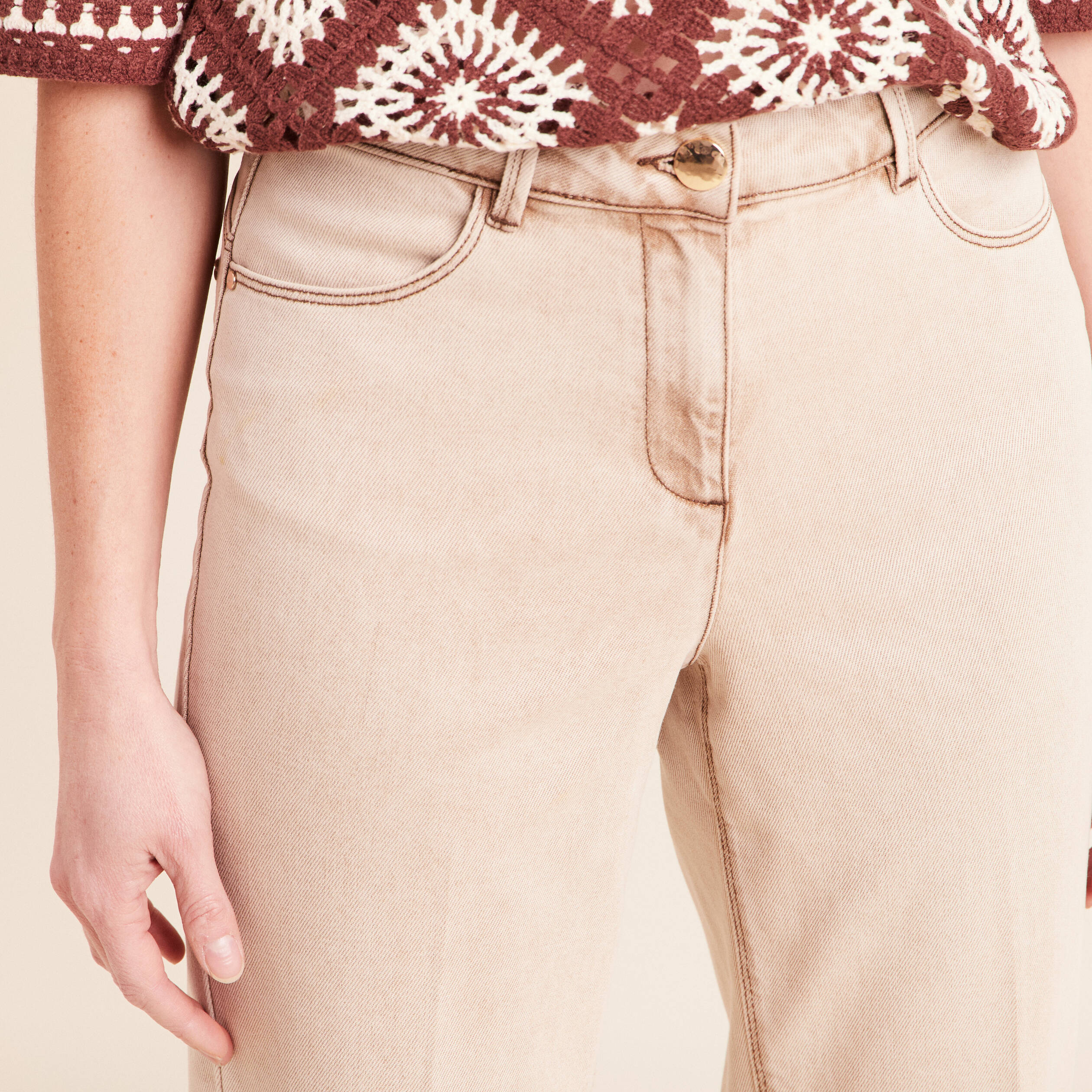Jean coupe droite taille standard denim beige femme