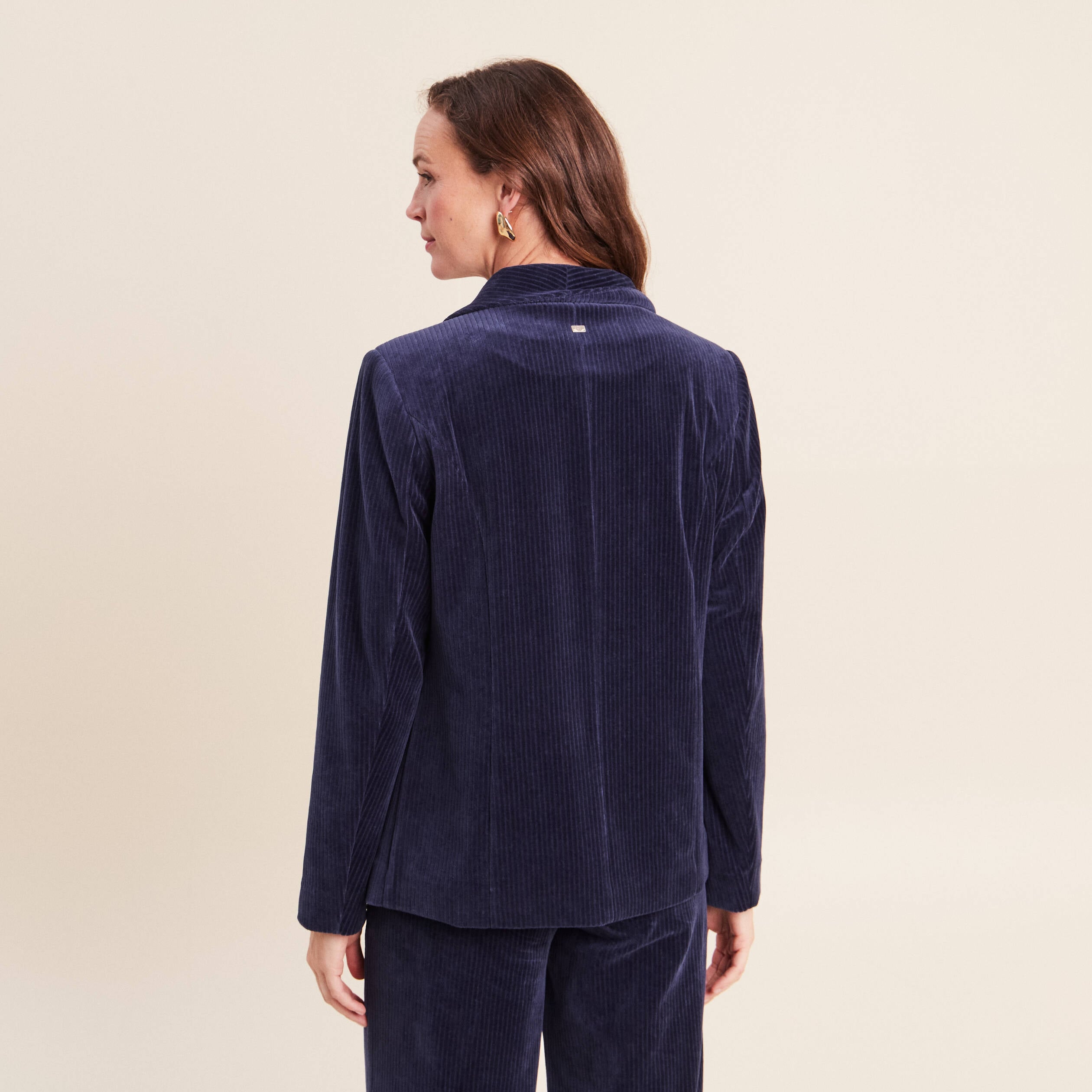 Veste tailleur velours bleu marine femme