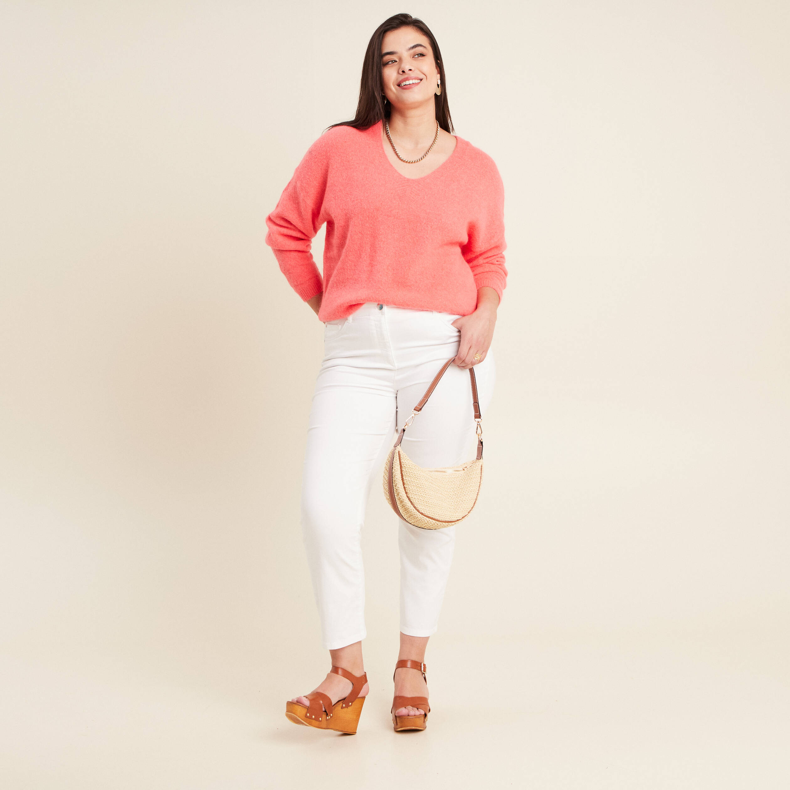 pull manches longues rose vif femme Pull manches longues rose vif femme