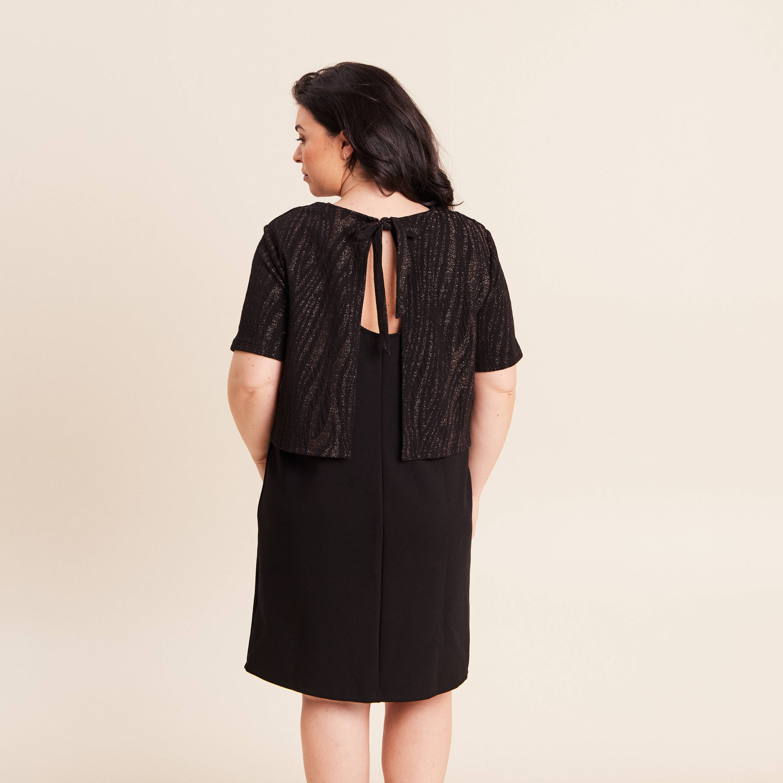 Robe bi-mati&egrave;re droite noir femme