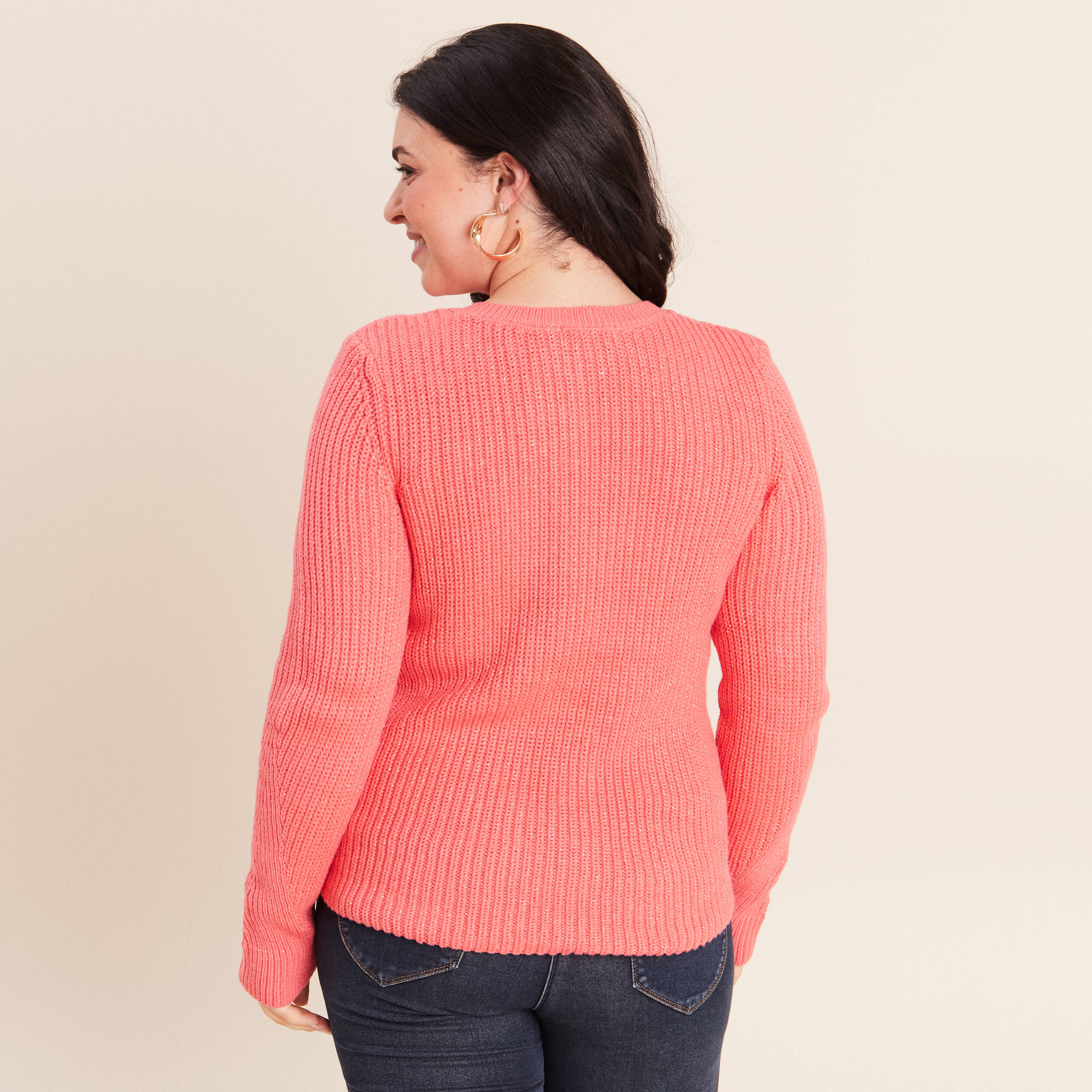 Pull manches longues rose framboise femme