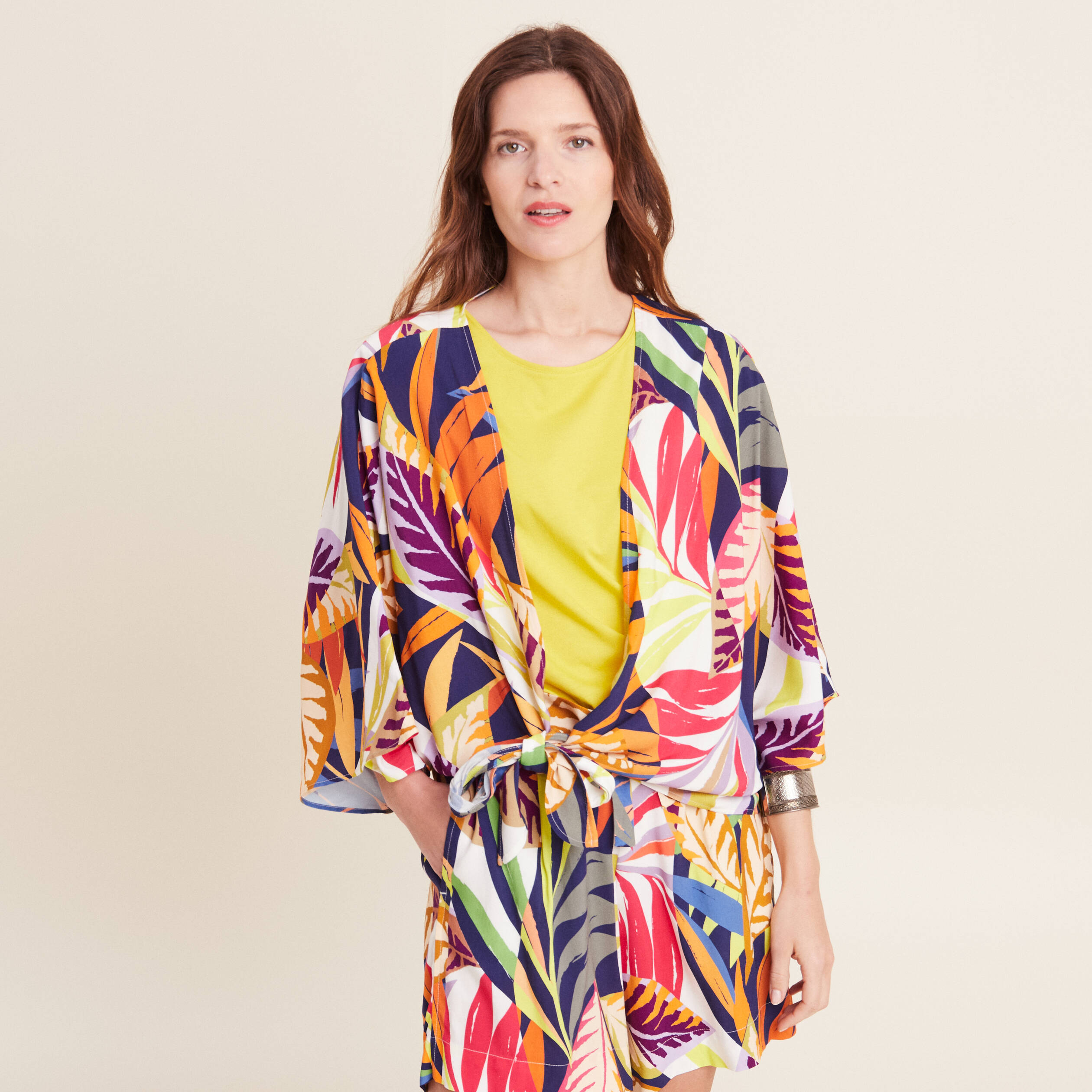 poncho kimono manches 34 noue femme multicolore femme Poncho kimono manches 3/4 noué femme multicolore femme