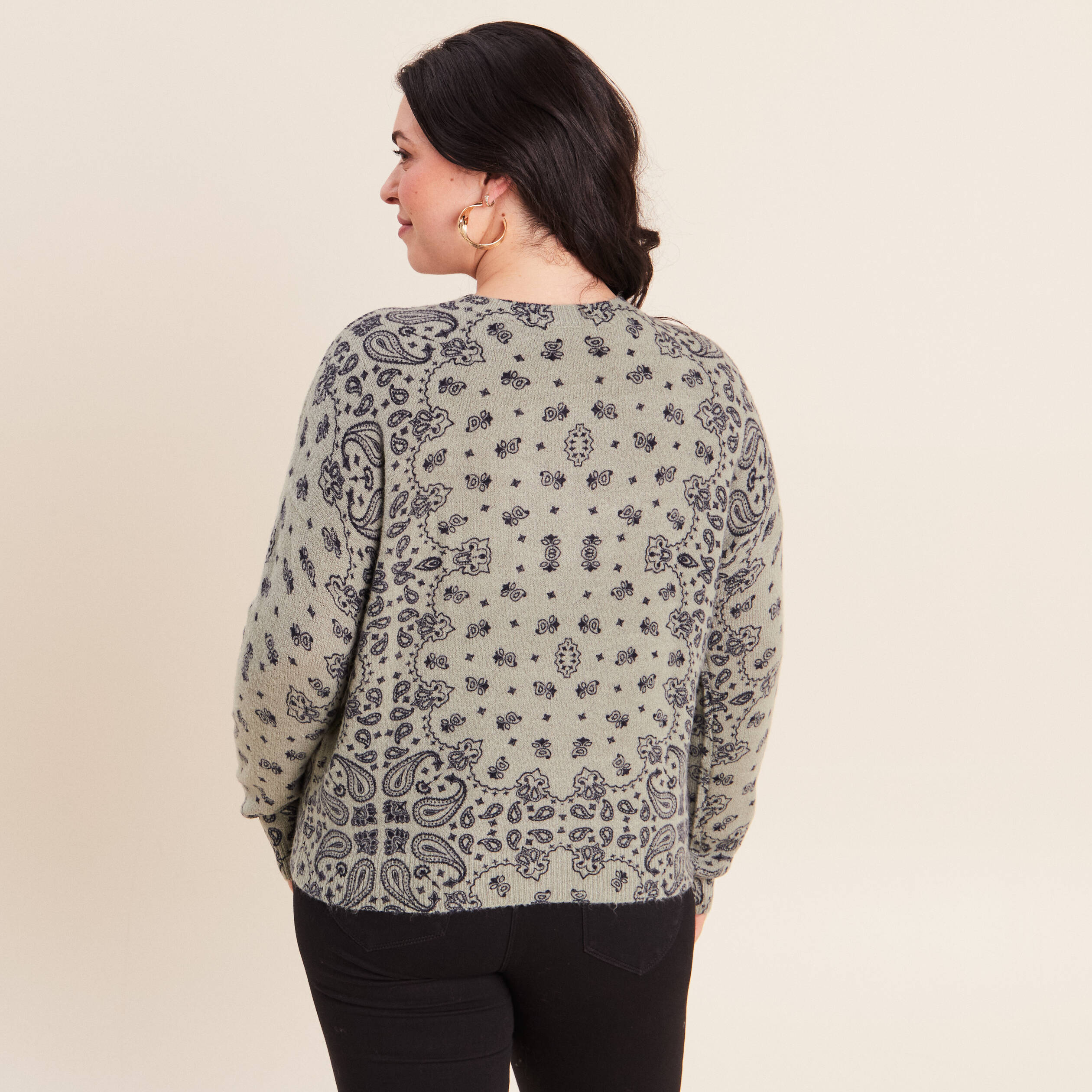 Pull col rond vert femme
