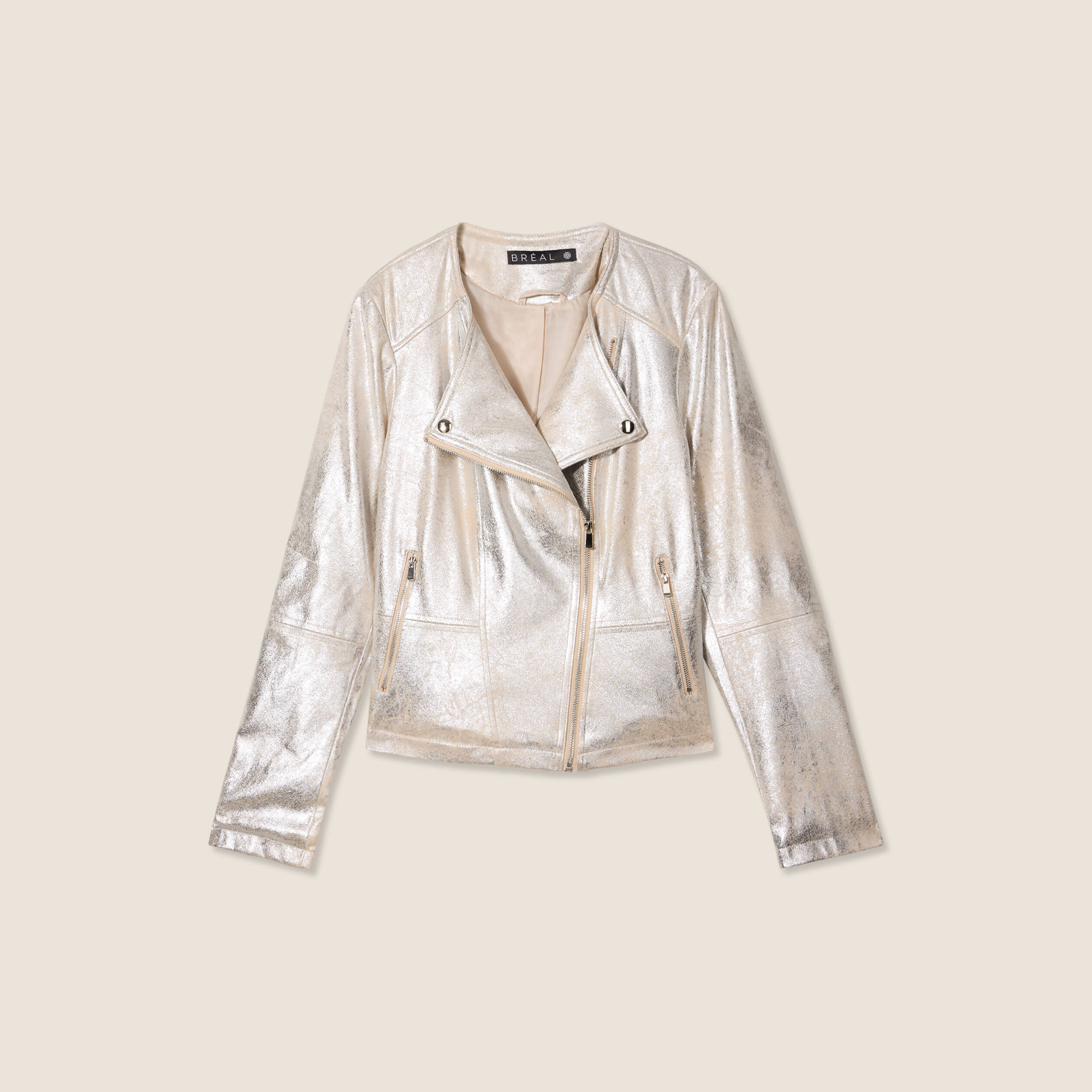 veste droite zippee couleur argent femme Veste droite zippée couleur argent femme