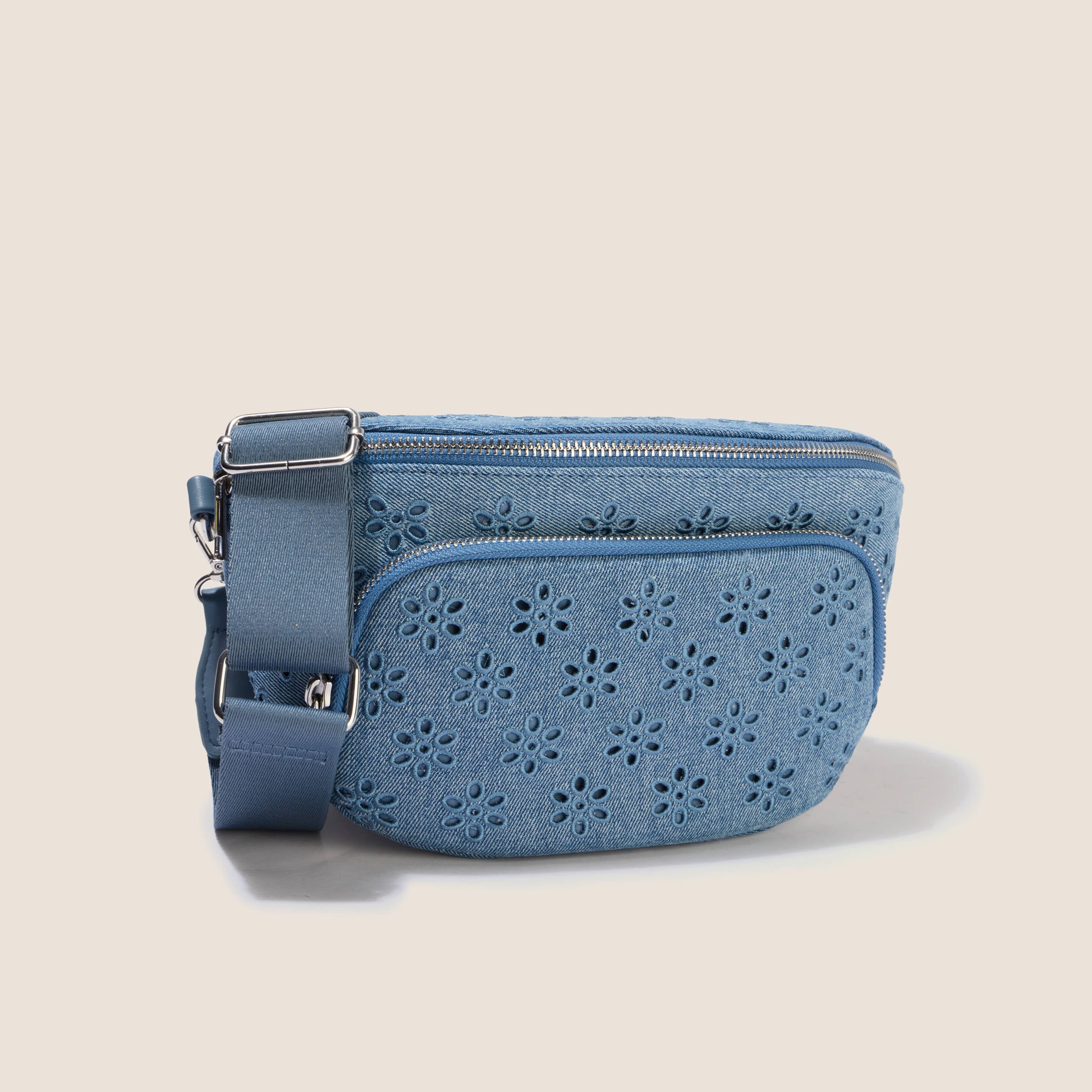 Sac banane en bandouli&egrave;re doubl&eacute; denim double stone femme